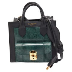 Balenciaga Black/Green Lizard and Leather Mini Maillon All Afternoon Tote