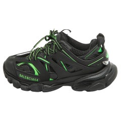 Used Balenciaga Black/Green Rubber and Mesh Track Sneakers Size 37