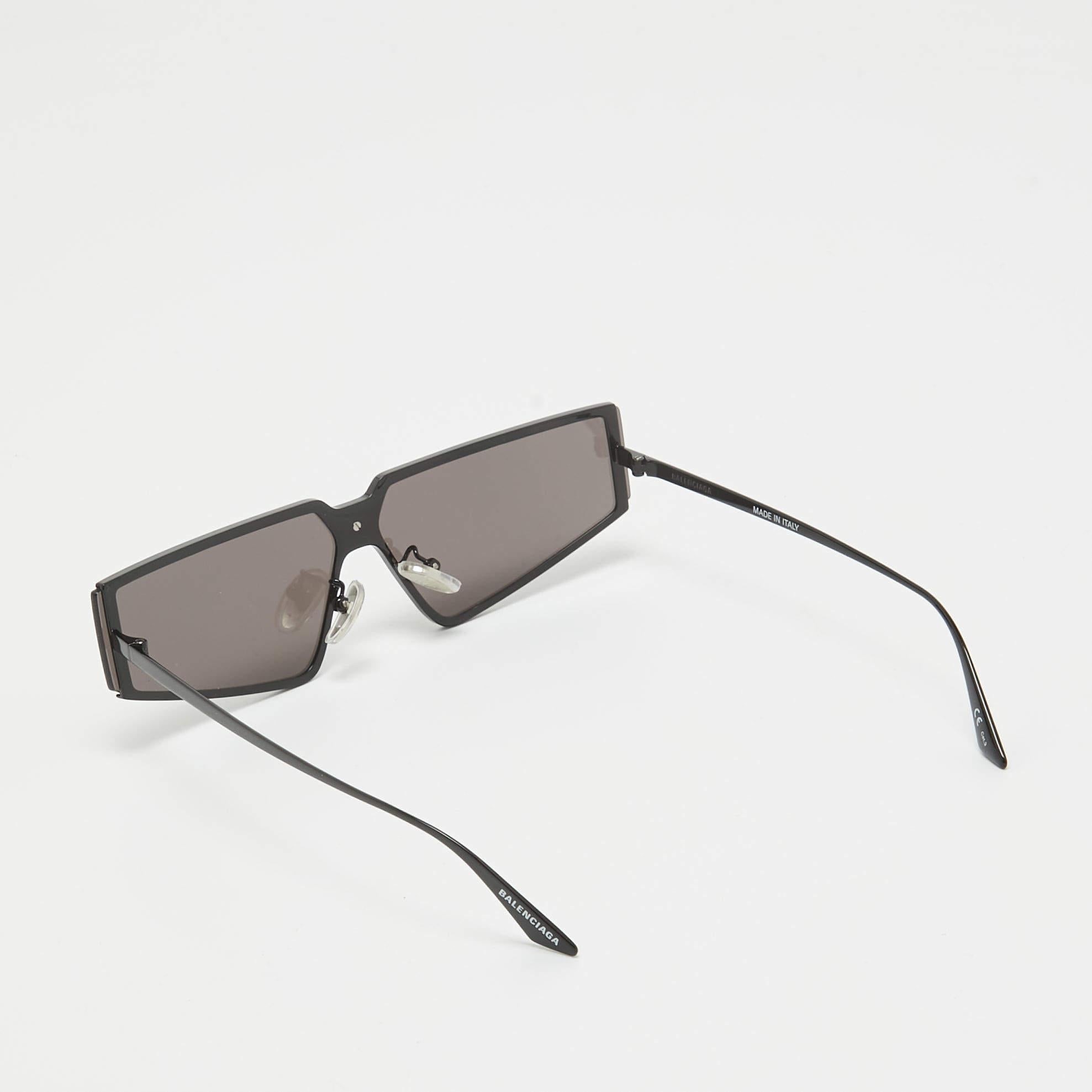 Gray Balenciaga Black/Grey BB0192S Geometric Sunglasses For Sale