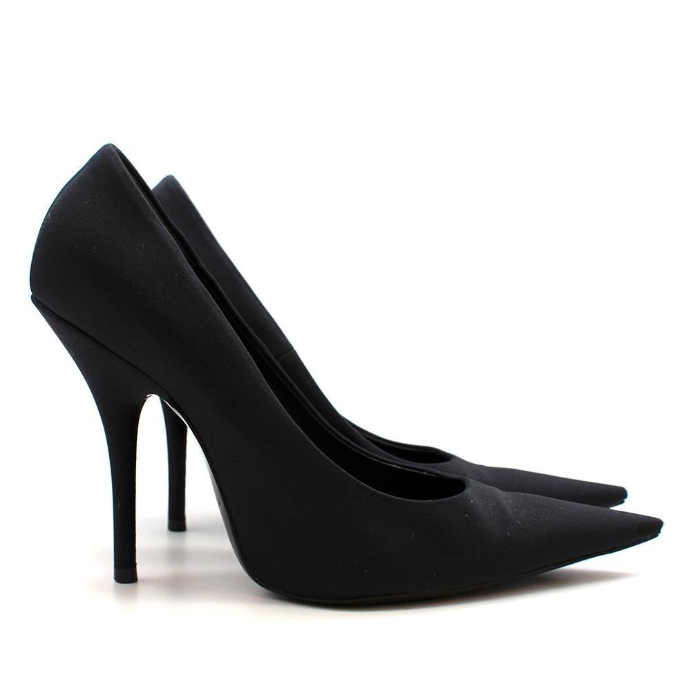 Balenciaga Black Knife Pumps 

-Iconic Balenciaga knife design 
-Super trendy style 
-Neutral easy to style black hue 
-Lycra like textile surface 
-Soft leather lining
-Stiletto heels 
-Elegant easy to style