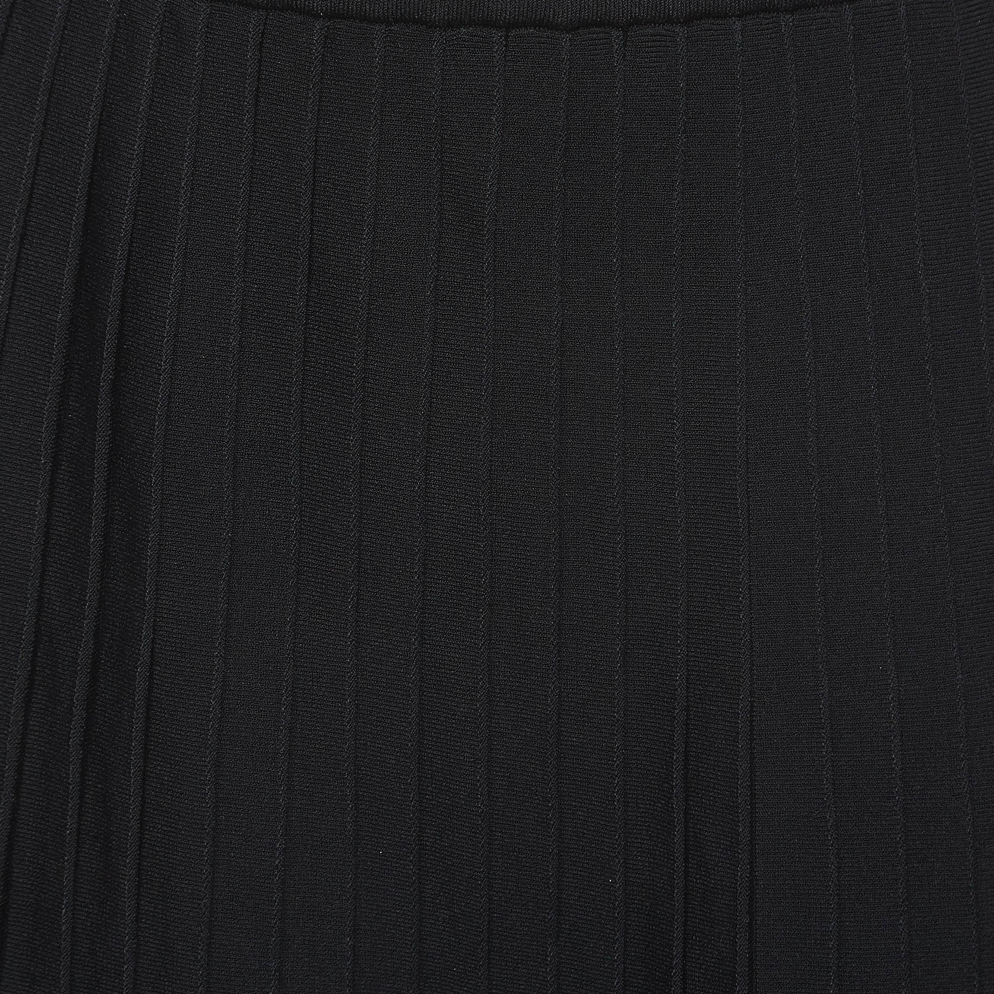 Balenciaga Black Knit Accordion Pleated Midi Skirt L In Excellent Condition In Dubai, Al Qouz 2