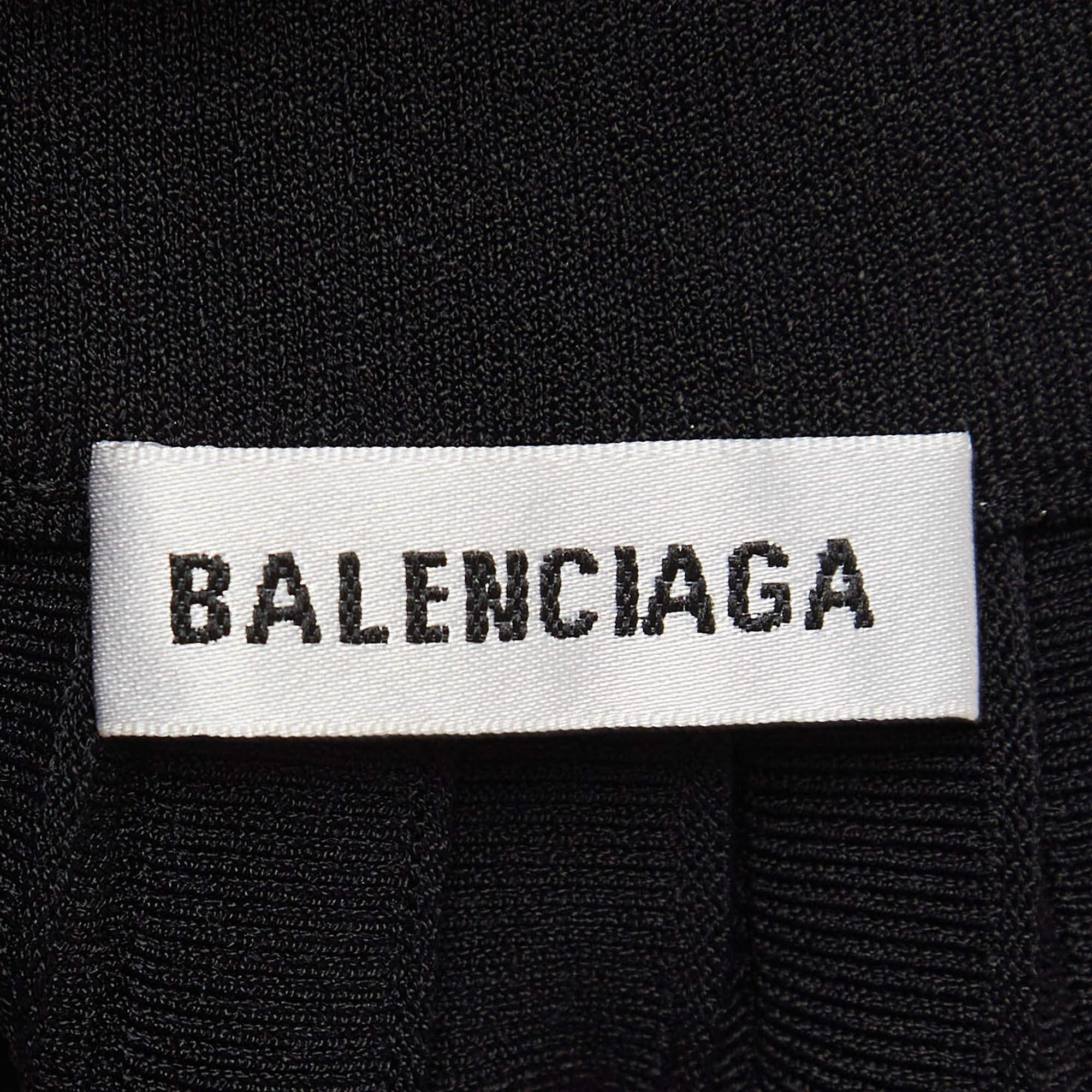 Balenciaga Black Knit Accordion Pleated Midi Skirt L In Excellent Condition In Dubai, Al Qouz 2