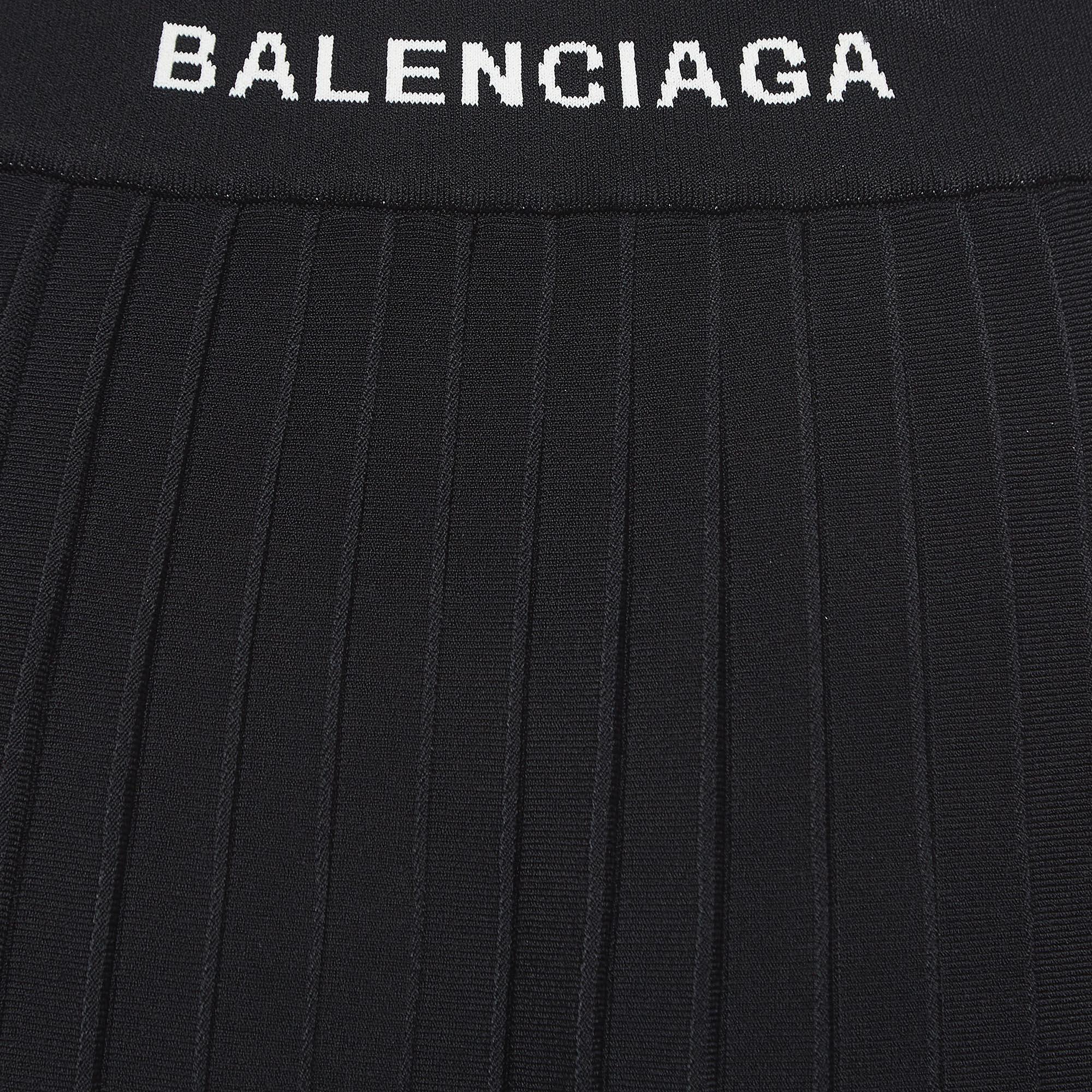 Women's or Men's Balenciaga Black Knit Accordion Pleated Midi Skirt L