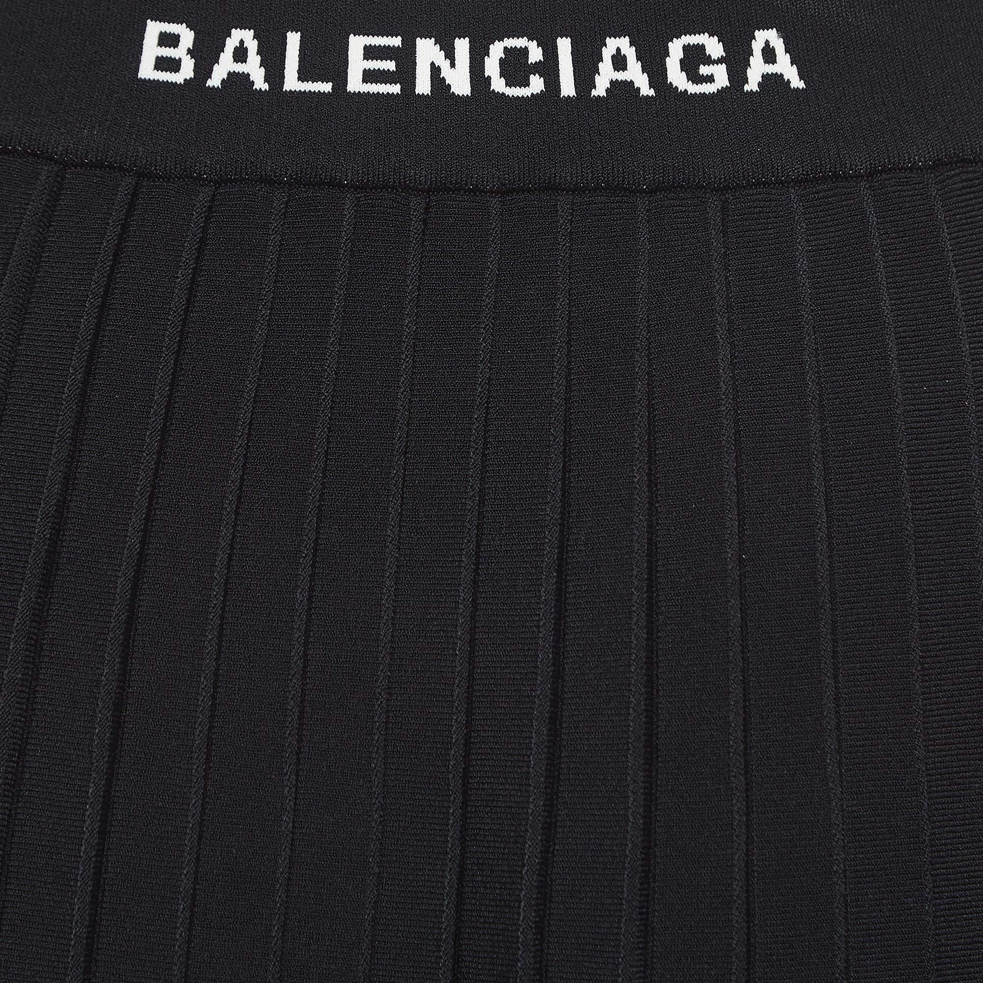 Balenciaga Black Knit Accordion Pleated Midi Skirt L 2