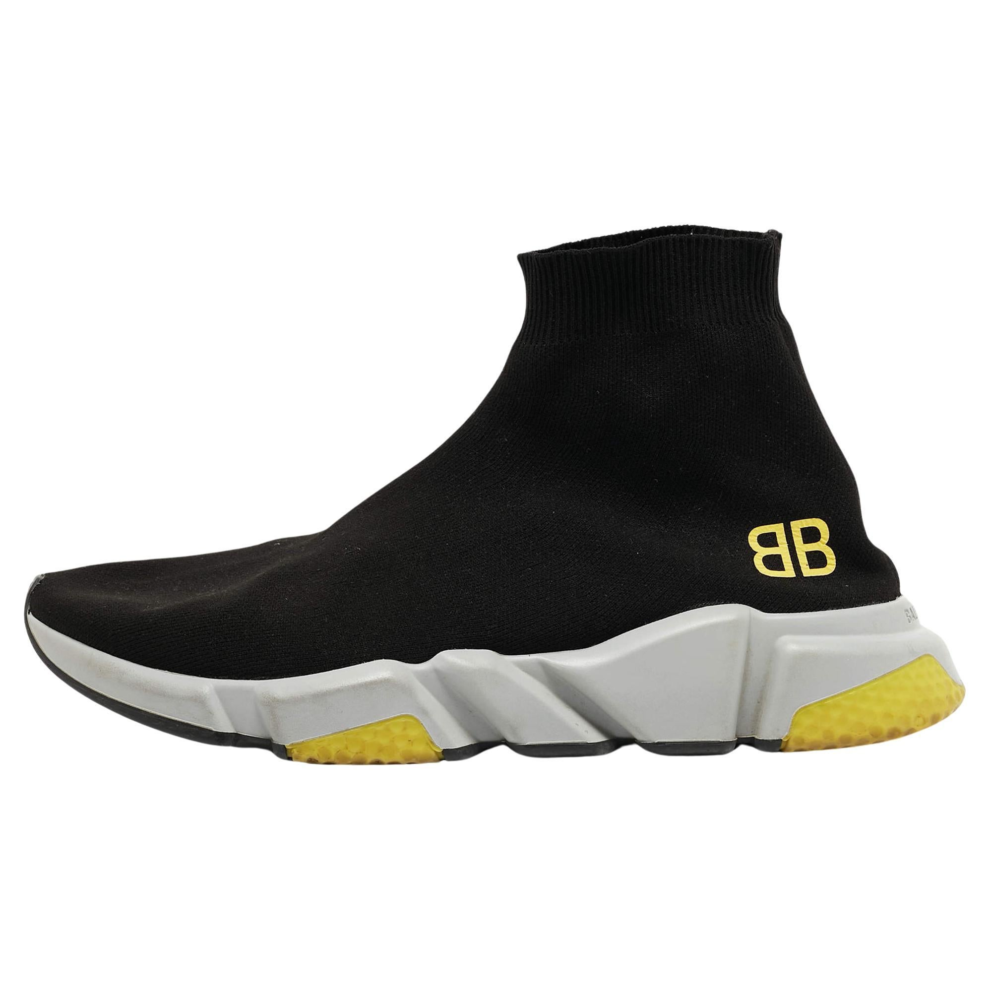 Balenciaga Black Knit Fabric BB Speed Trainer Sneakers Size 43 en vente