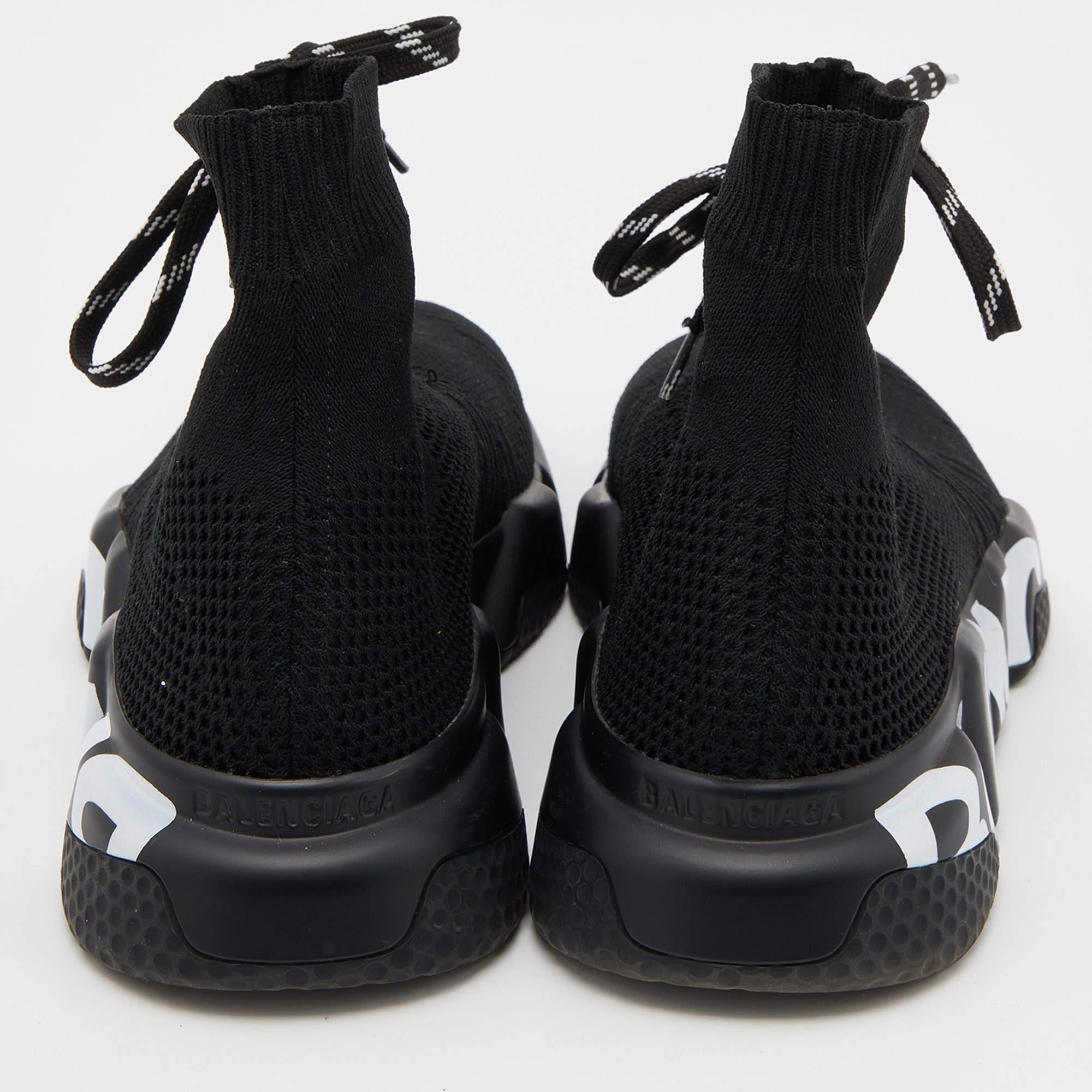 Balenciaga Black Knit Fabric Graffiti Speed Trainer Lace Sneakers Size 39 3