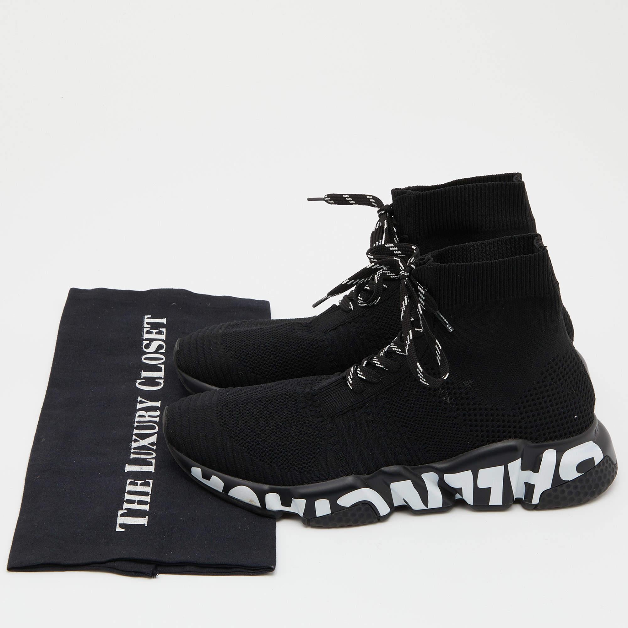 Balenciaga Black Knit Fabric Graffiti Speed Trainer Lace Sneakers Size 39 4