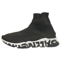 Balenciaga Black Knit Fabric Graffiti Speed Trainer Sneakers Size 42
