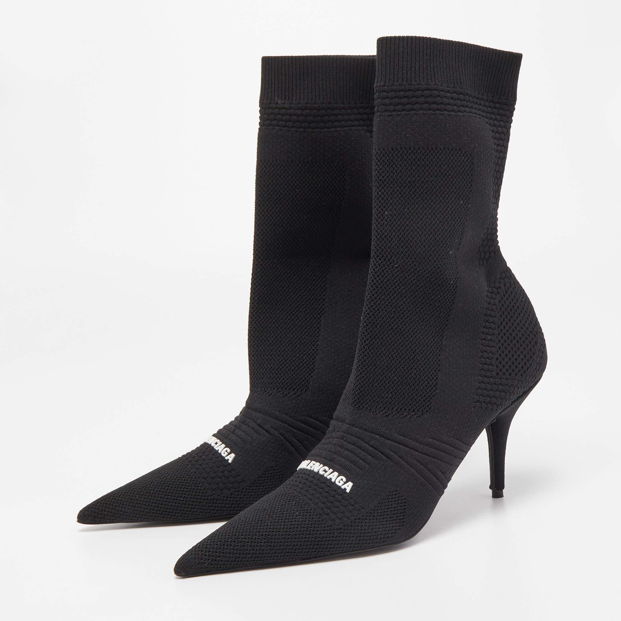Women's Balenciaga Black Knit Fabric Knife Ankle Socks Booties Size 38