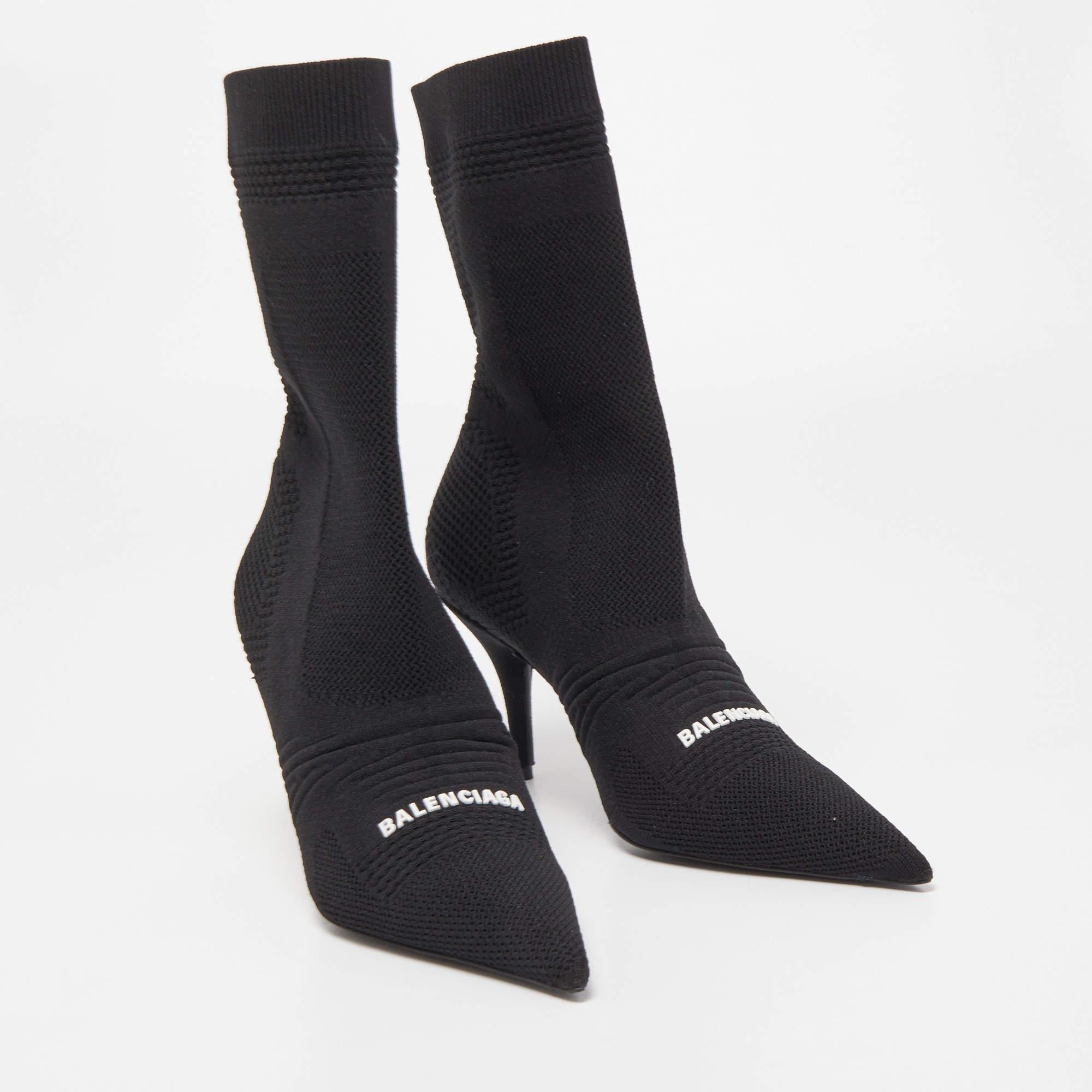 Balenciaga Black Knit Fabric Knife Ankle Socks Booties Size 38 1
