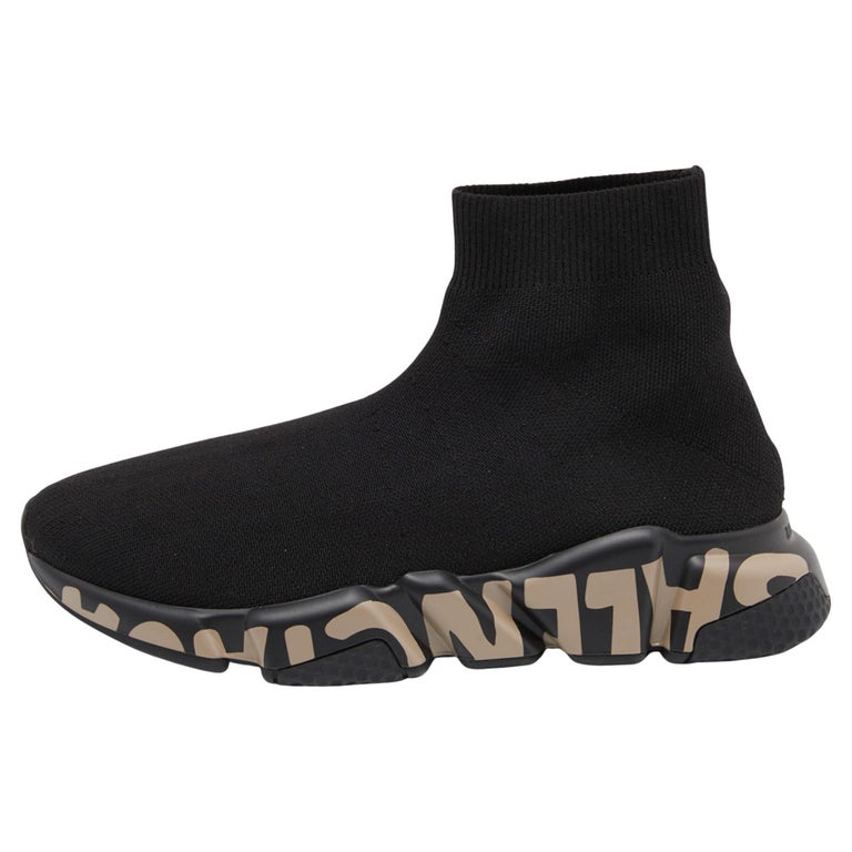 Balenciaga Black Knit Fabric Logo Speed Trainer Sneakers Size 38 For Sale  at 1stDibs