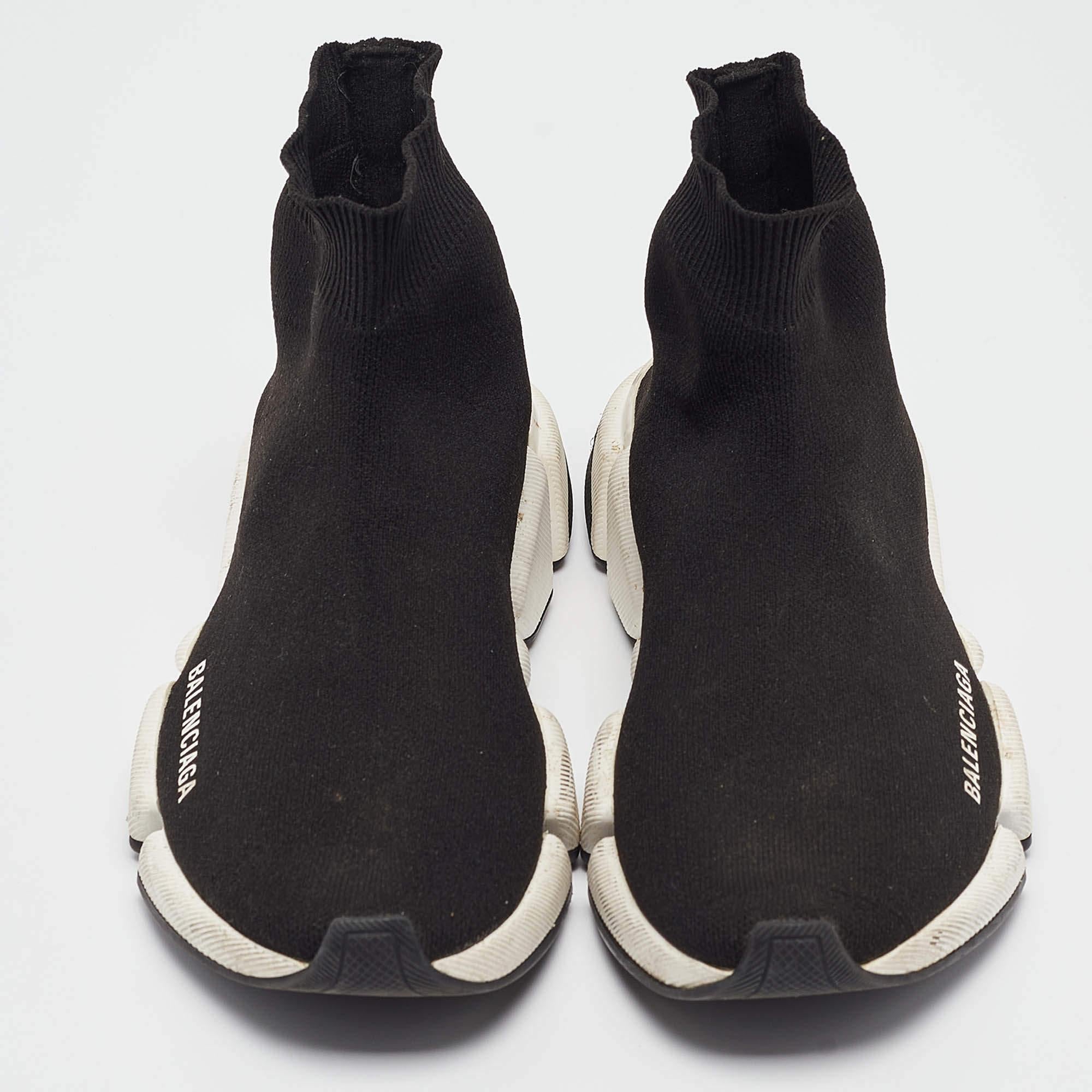 Balenciaga Black Knit Fabric Speed 2.0 High Top Sneakers Size 37 In Good Condition In Dubai, Al Qouz 2
