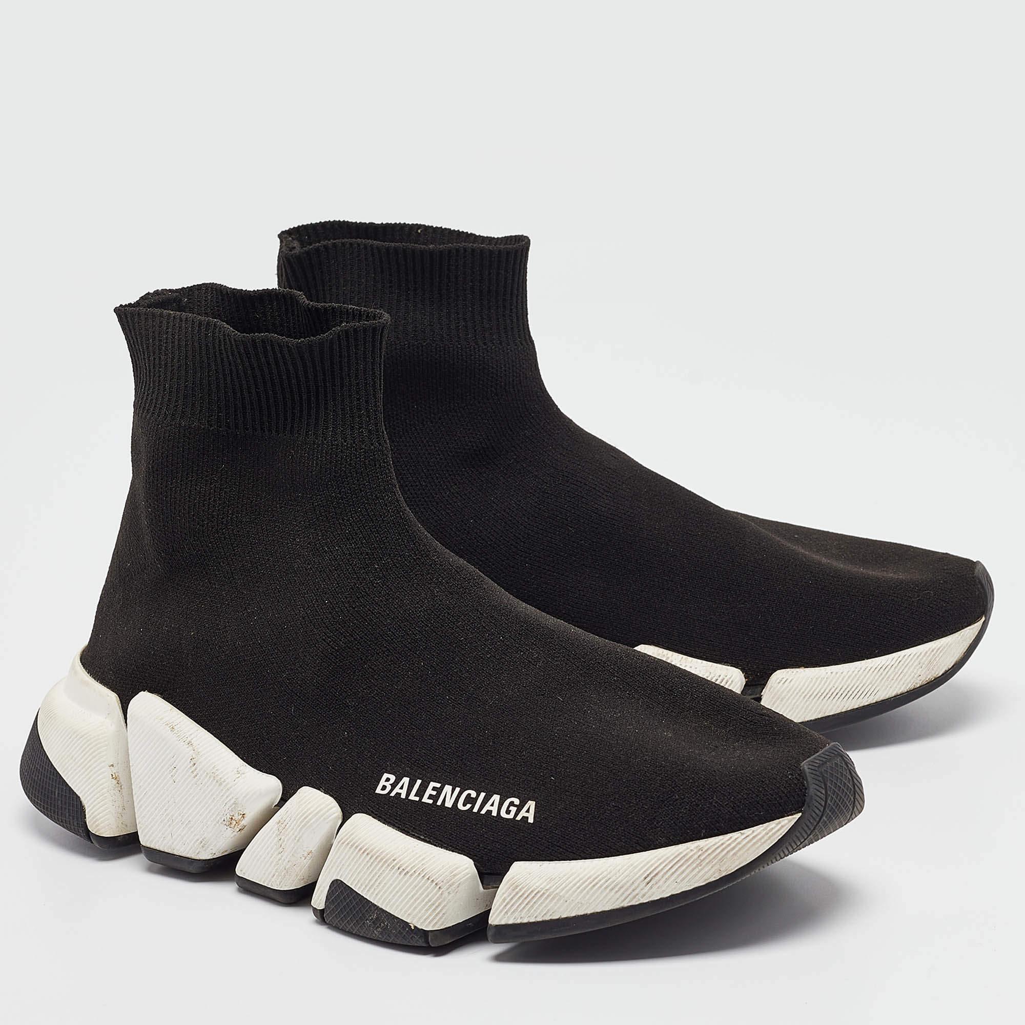 Women's Balenciaga Black Knit Fabric Speed 2.0 High Top Sneakers Size 37