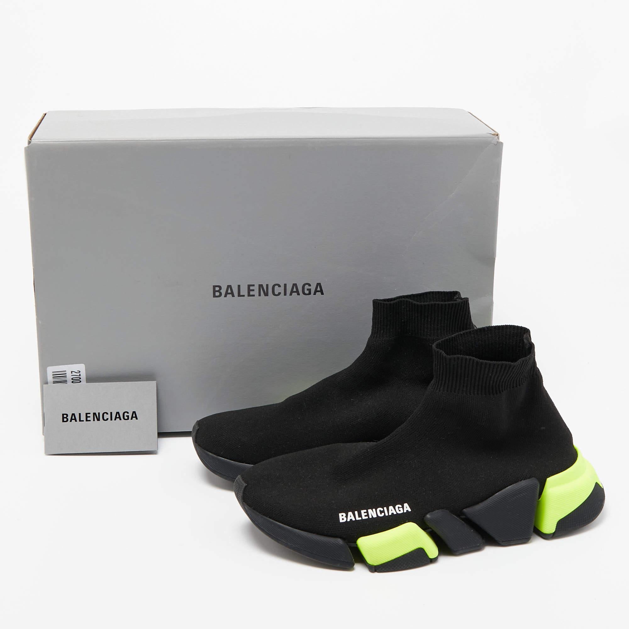 Balenciaga Black Knit Fabric Speed 2.0 High Top Sneakers Size 37 For Sale 5