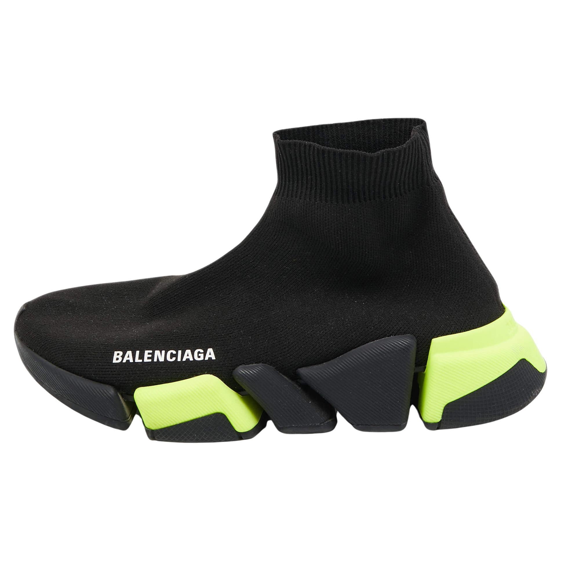 Balenciaga Black Knit Fabric Speed 2.0 High Top Sneakers Size 37 For Sale