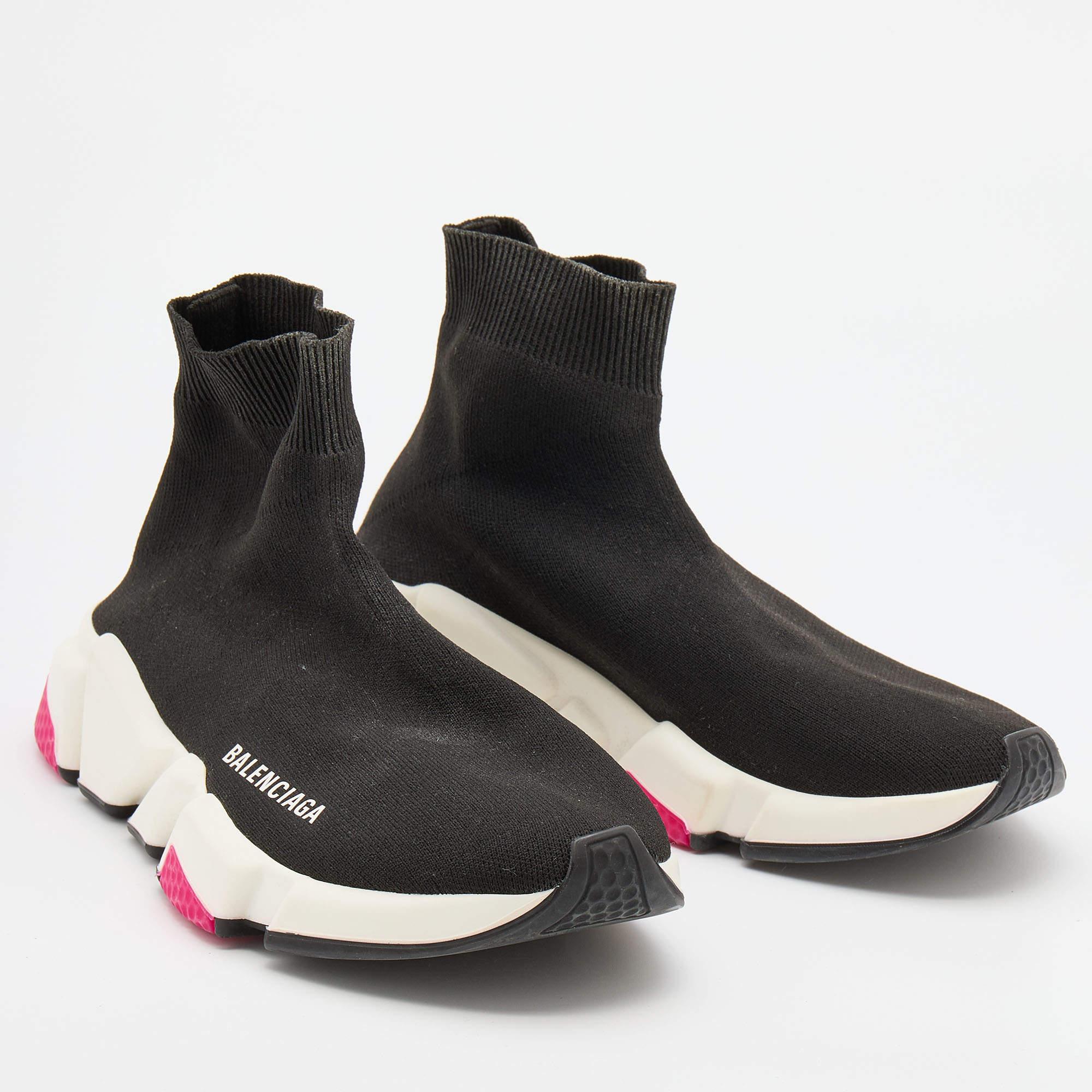 Balenciaga Black Knit Fabric Speed 2.0 Slip On Sneakers Size 38 In Good Condition In Dubai, Al Qouz 2