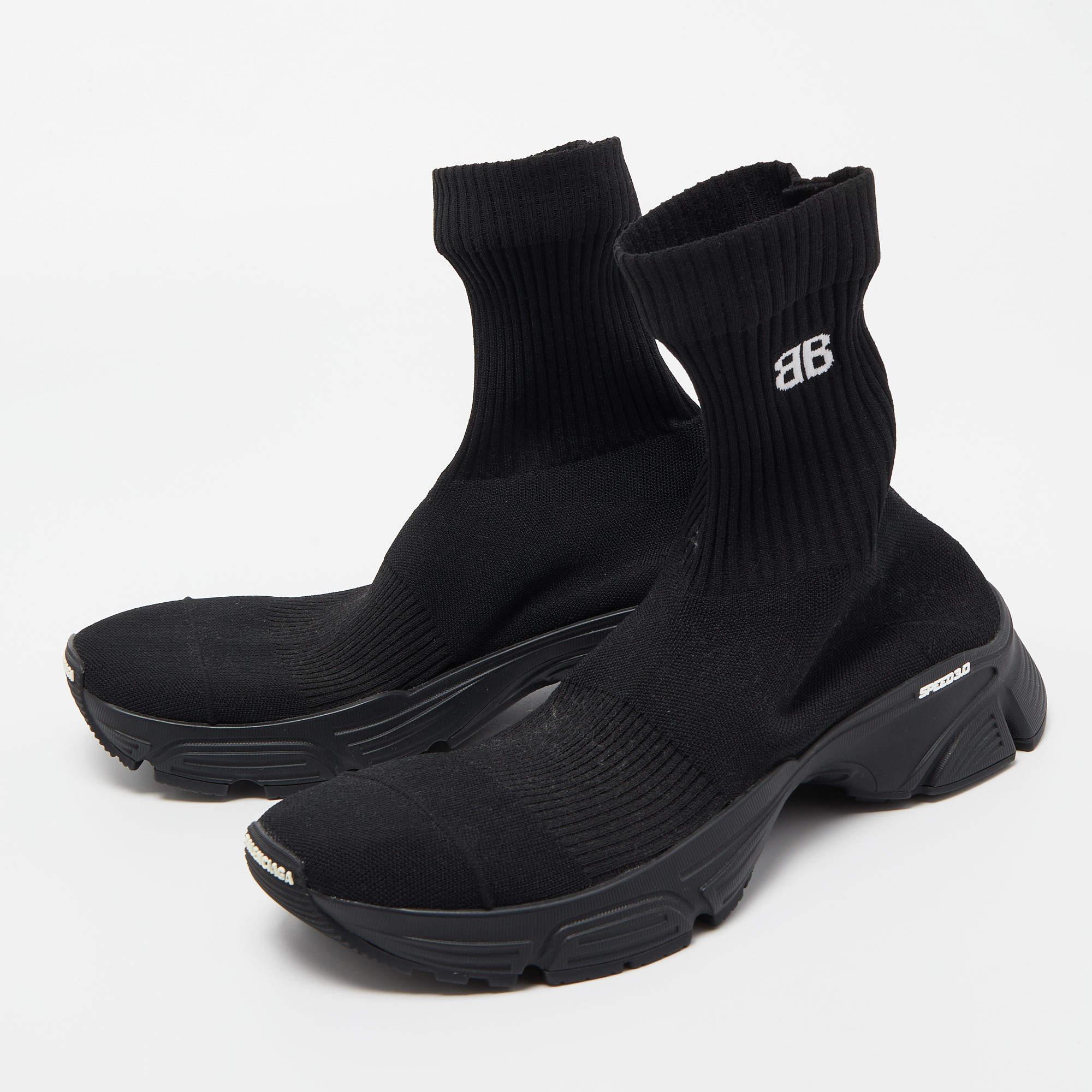 Balenciaga Black Knit Fabric Speed 3.0 High Top Sneakers Size 41 For Sale 7