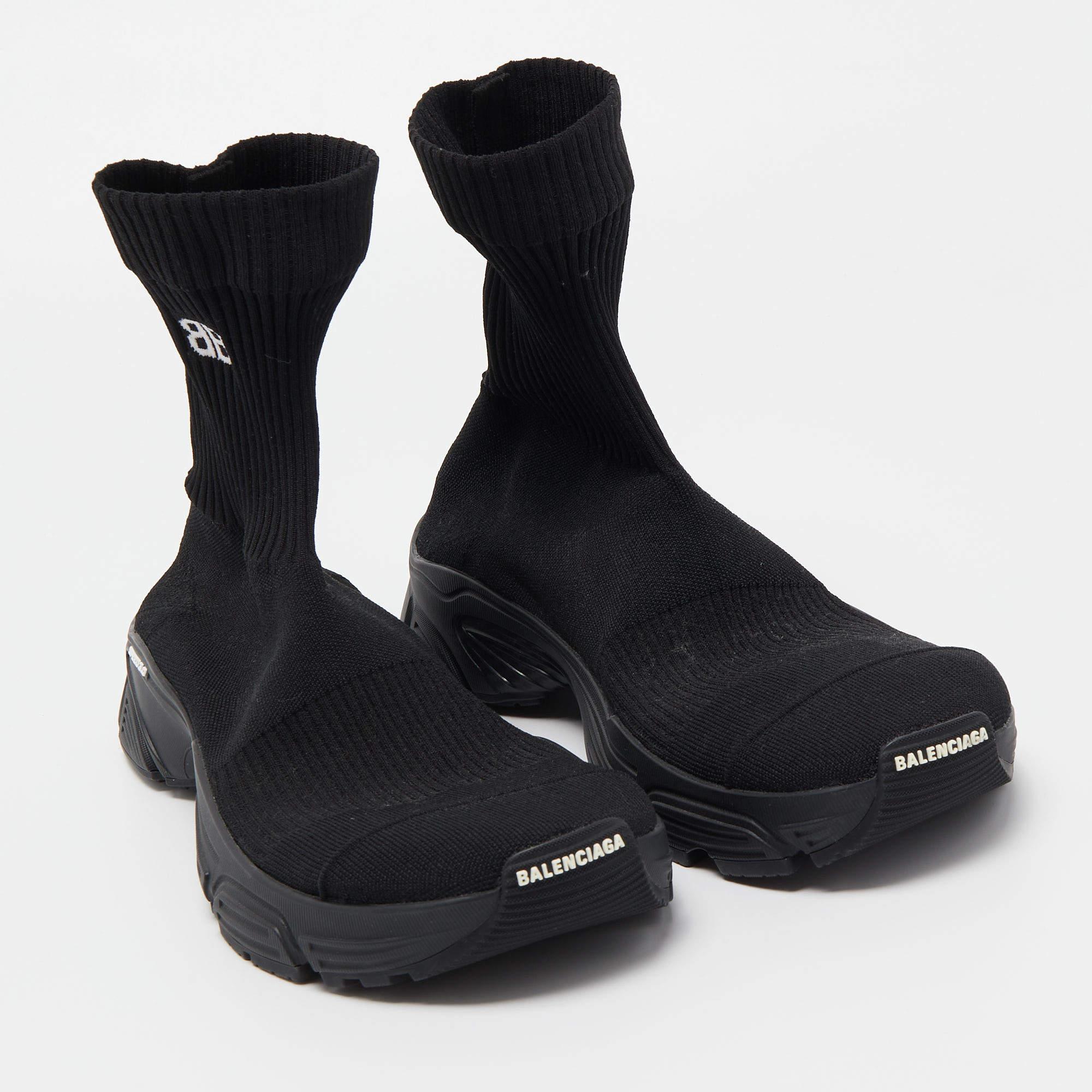 Balenciaga Black Knit Fabric Speed 3.0 High Top Sneakers Size 41 For Sale 8