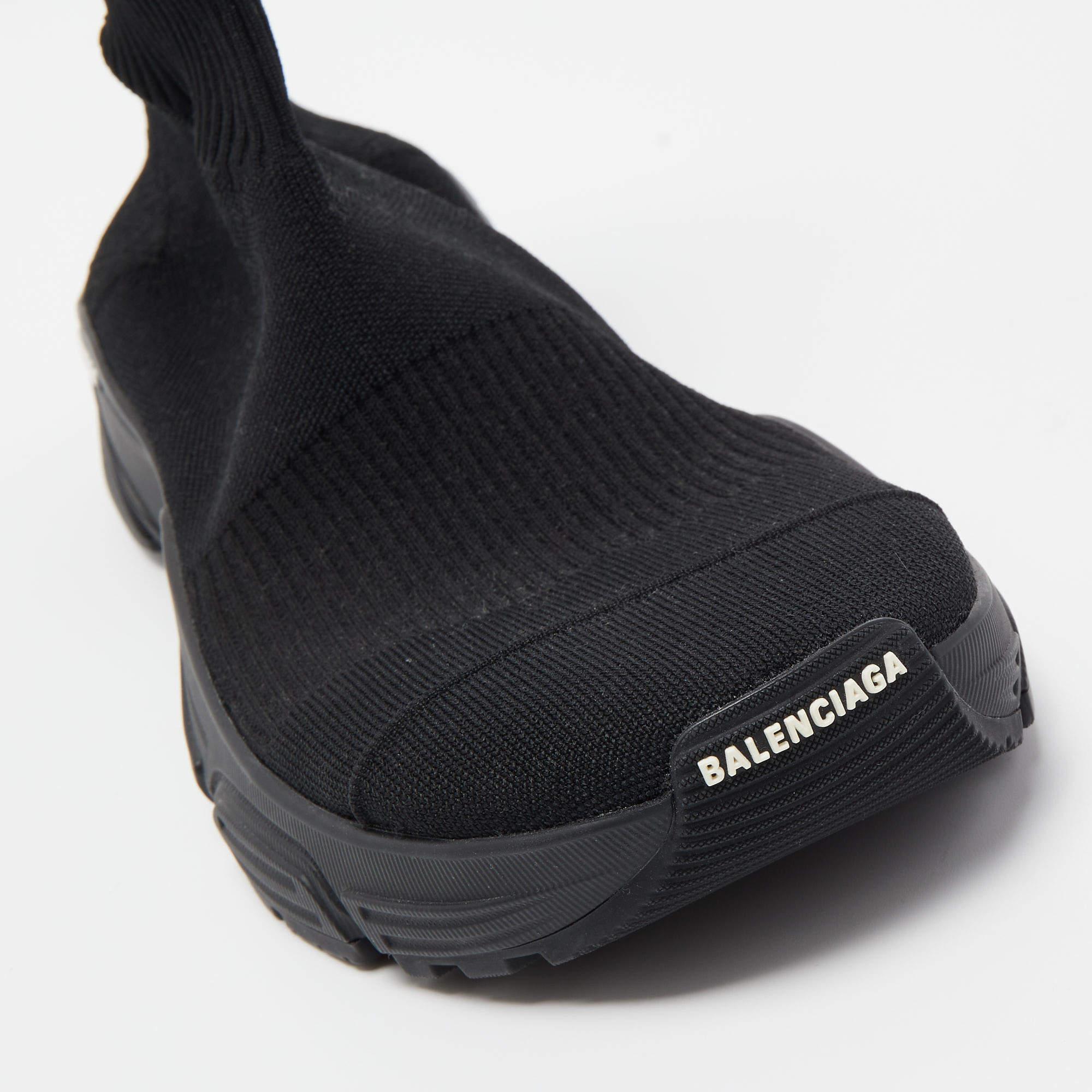 Balenciaga Black Knit Fabric Speed 3.0 High Top Sneakers Size 41 In Excellent Condition For Sale In Dubai, Al Qouz 2