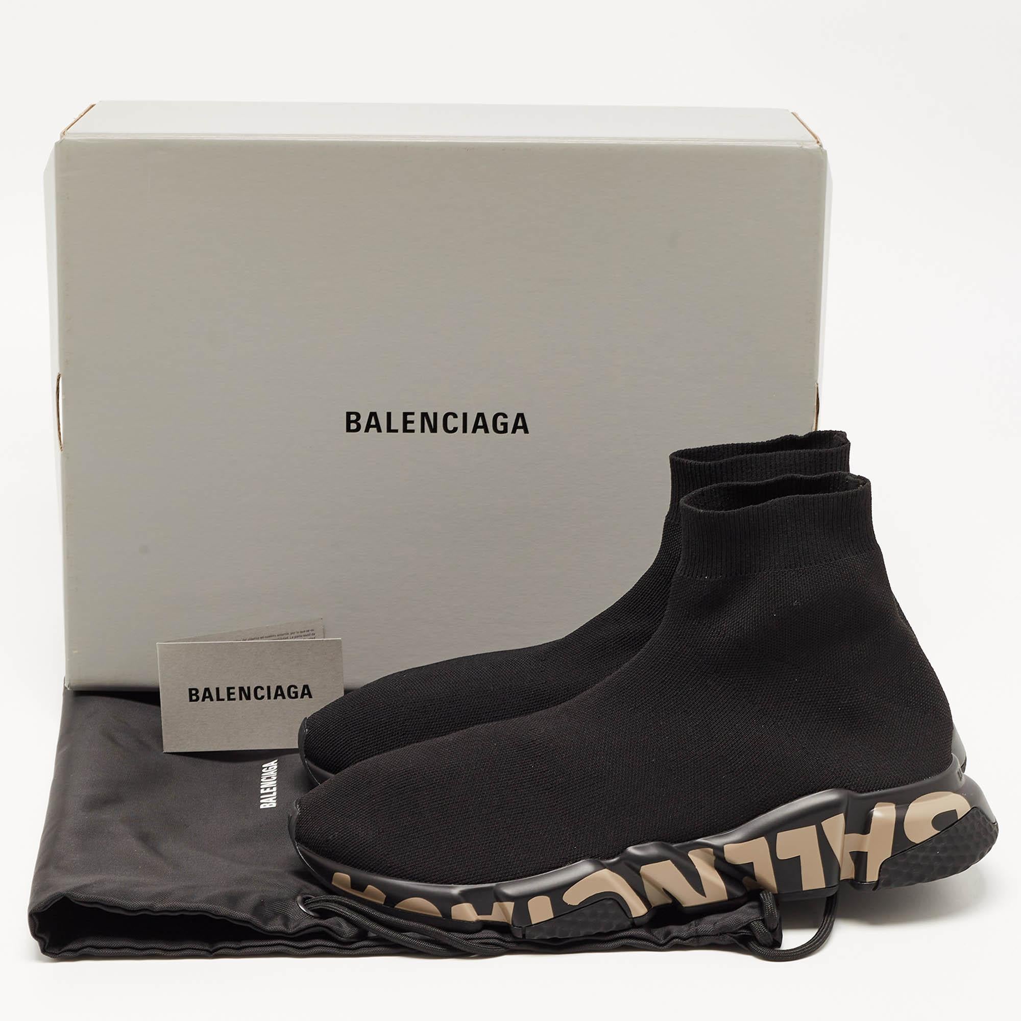 Balenciaga Black Knit Fabric Speed Graffiti Sneakers Size 44 5