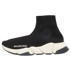 Balenciaga Black Knit Fabric Speed High Top Sneakers Size 37