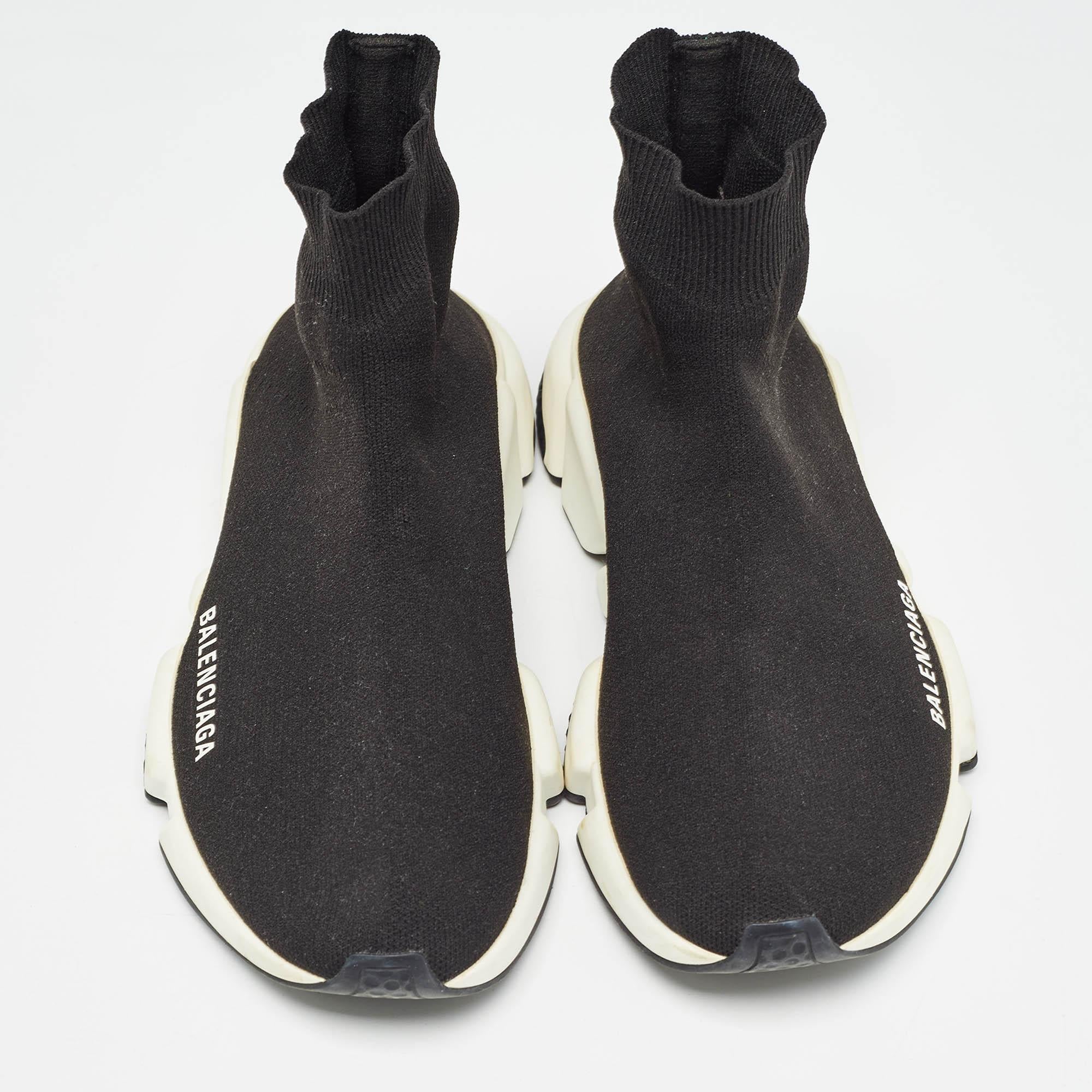 Balenciaga Black Knit Fabric Speed High Top Sneakers Size 38 In Good Condition In Dubai, Al Qouz 2