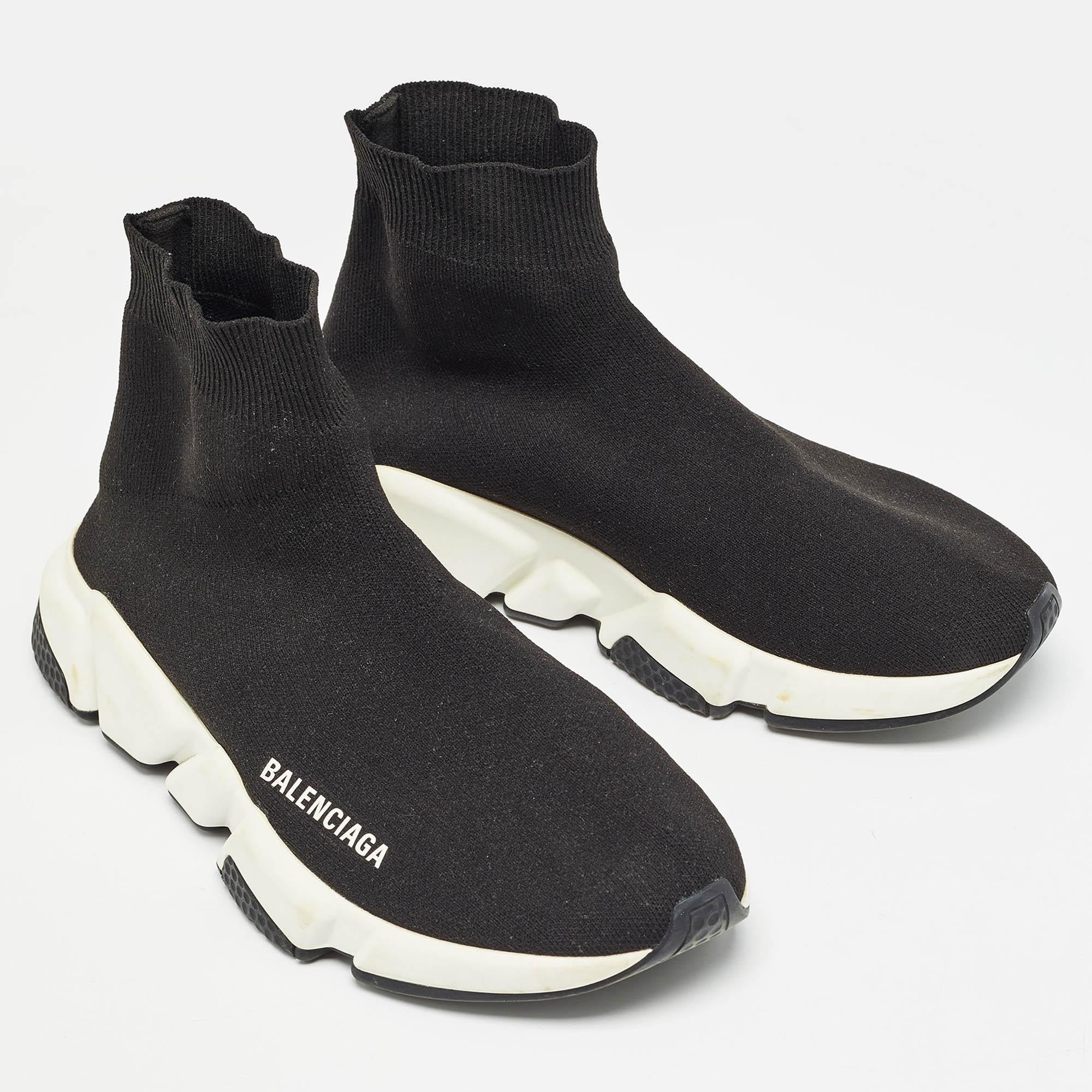 Women's Balenciaga Black Knit Fabric Speed High Top Sneakers Size 38