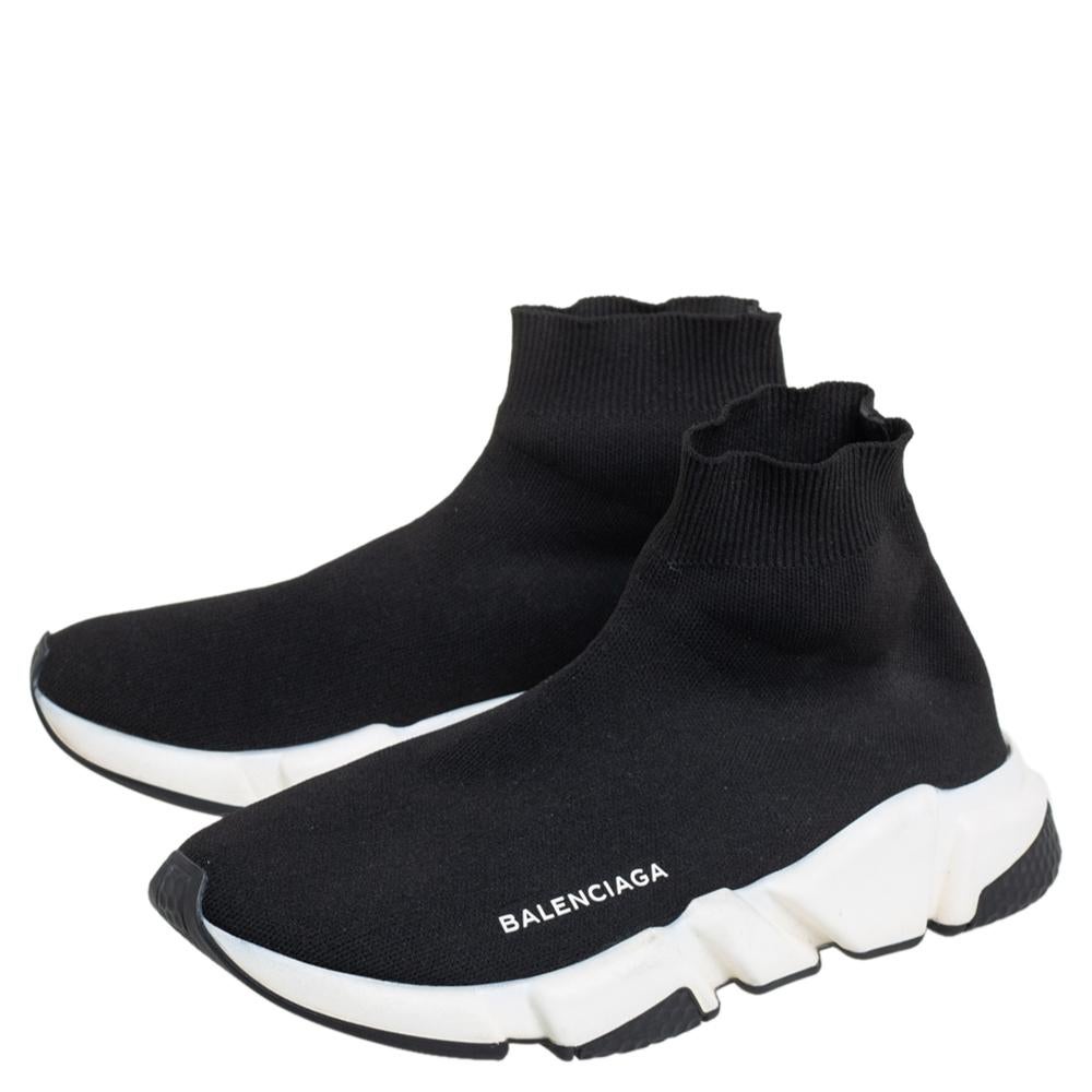 Women's Balenciaga Black Knit Fabric Speed High Top Sneakers Size 39