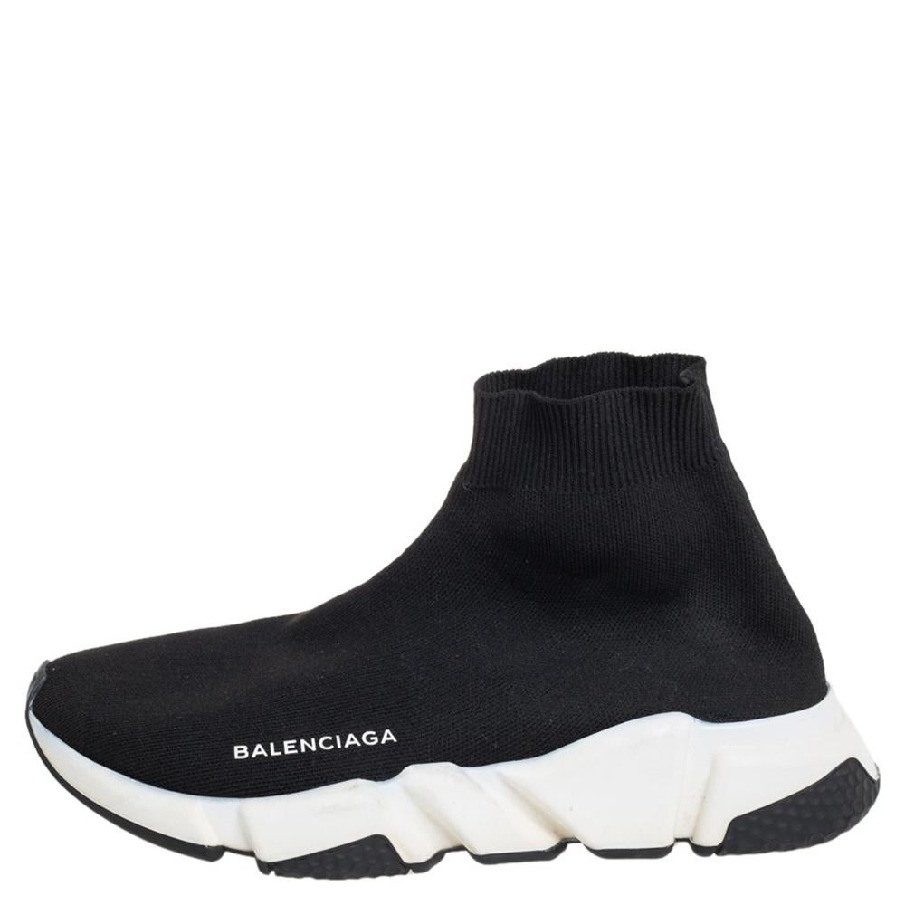 Balenciaga Black Knit Fabric Speed High Top Sneakers Size 39 1