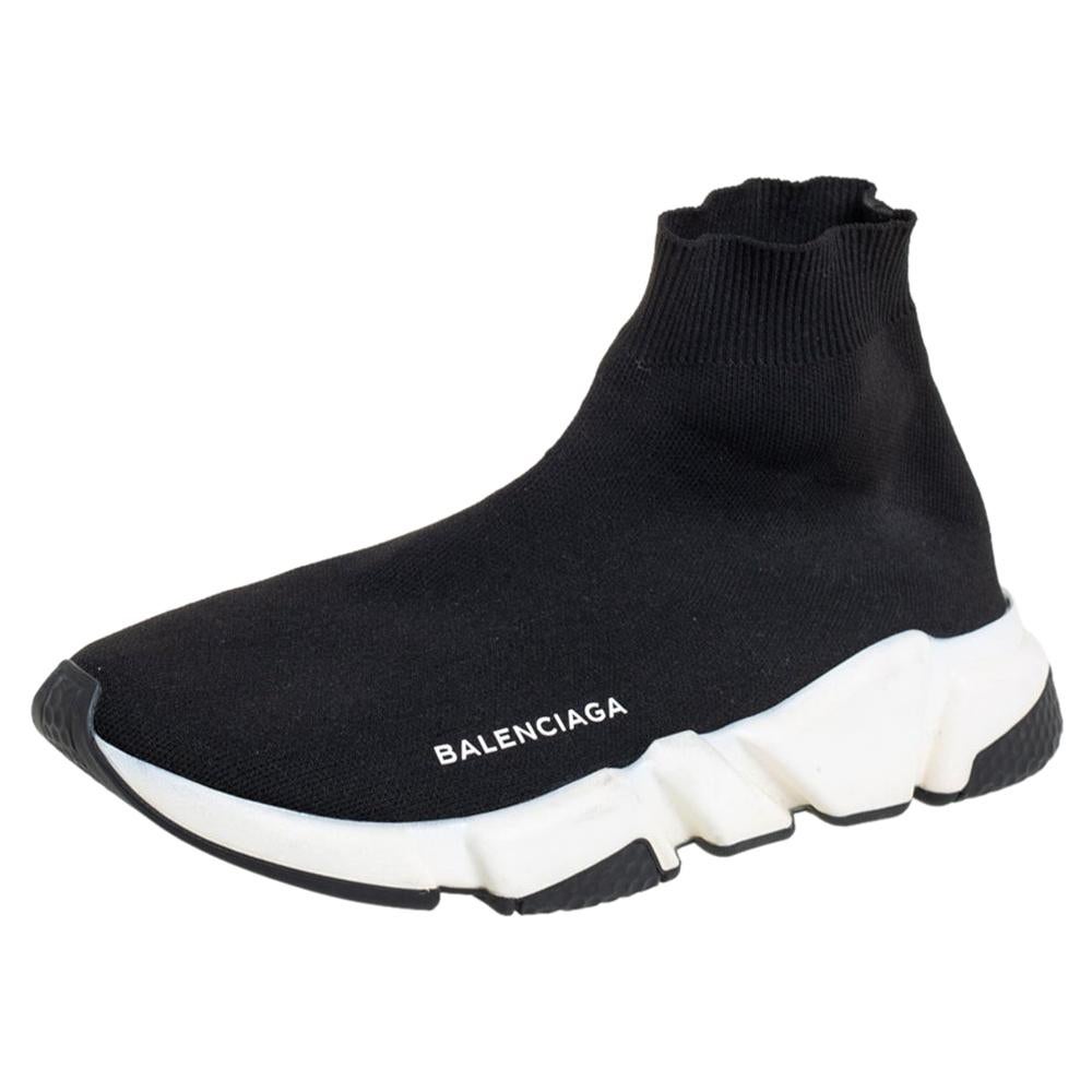 Balenciaga Black Knit Fabric Speed High Top Sneakers Size 39