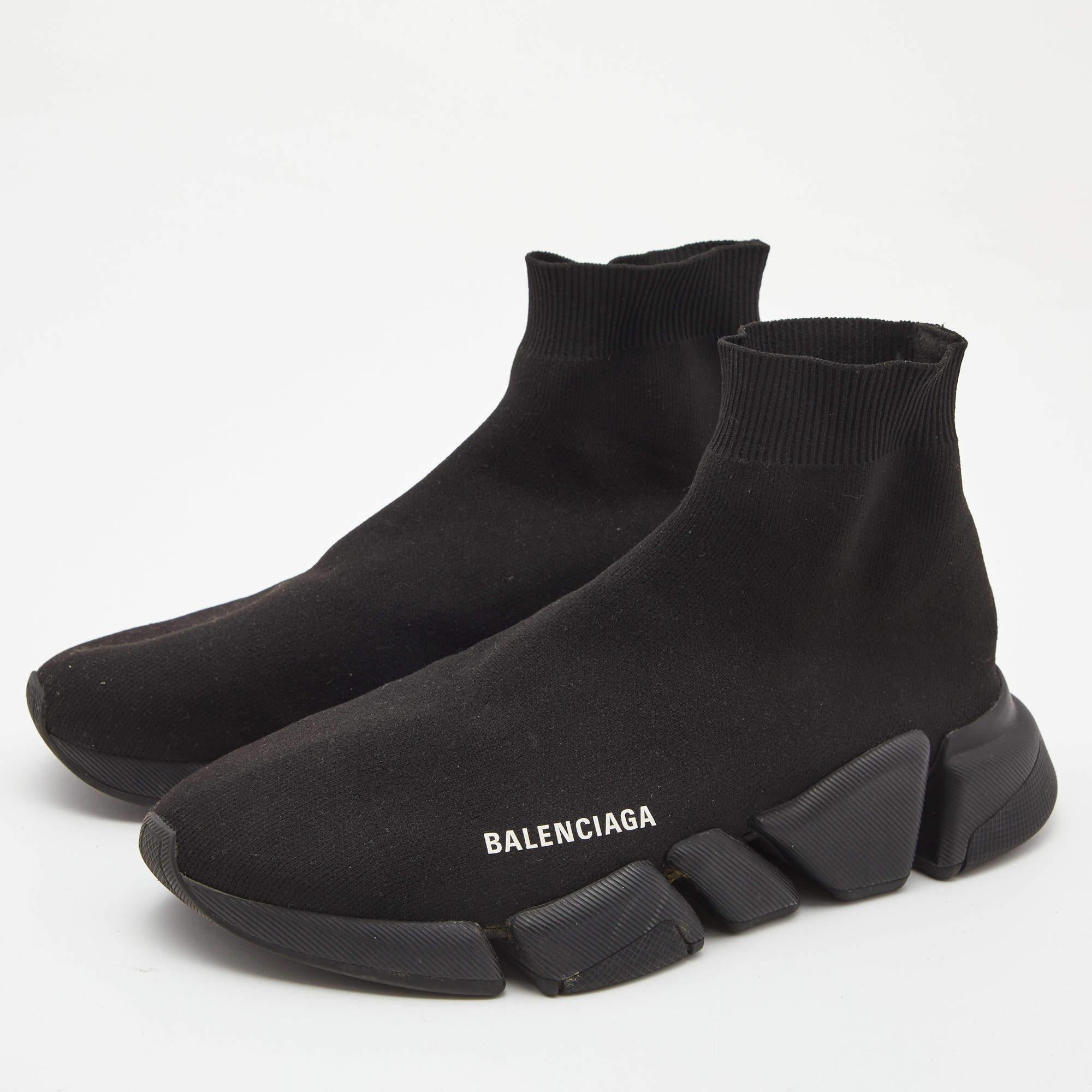 Balenciaga Black Knit Fabric Speed High Top Sneakers Size 40 In Good Condition In Dubai, Al Qouz 2