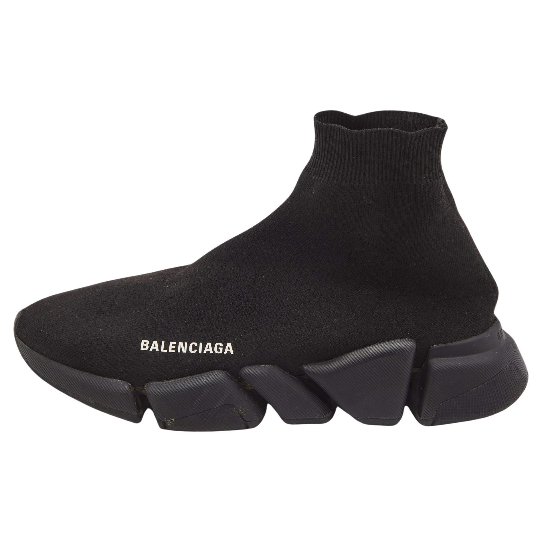 Balenciaga Black Knit Fabric Speed High Top Sneakers Size 40