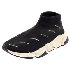 Used Balenciaga Black Knit Fabric Speed Logo Sneakers Size 38