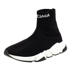 Used Balenciaga Black Knit Fabric Speed Sock Sneakers Size 40