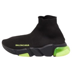 Used Balenciaga Black Knit Fabric Speed Trainer High Top Sneakers 