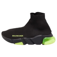 Balenciaga Black Knit Fabric Speed Trainer High Top Sneakers