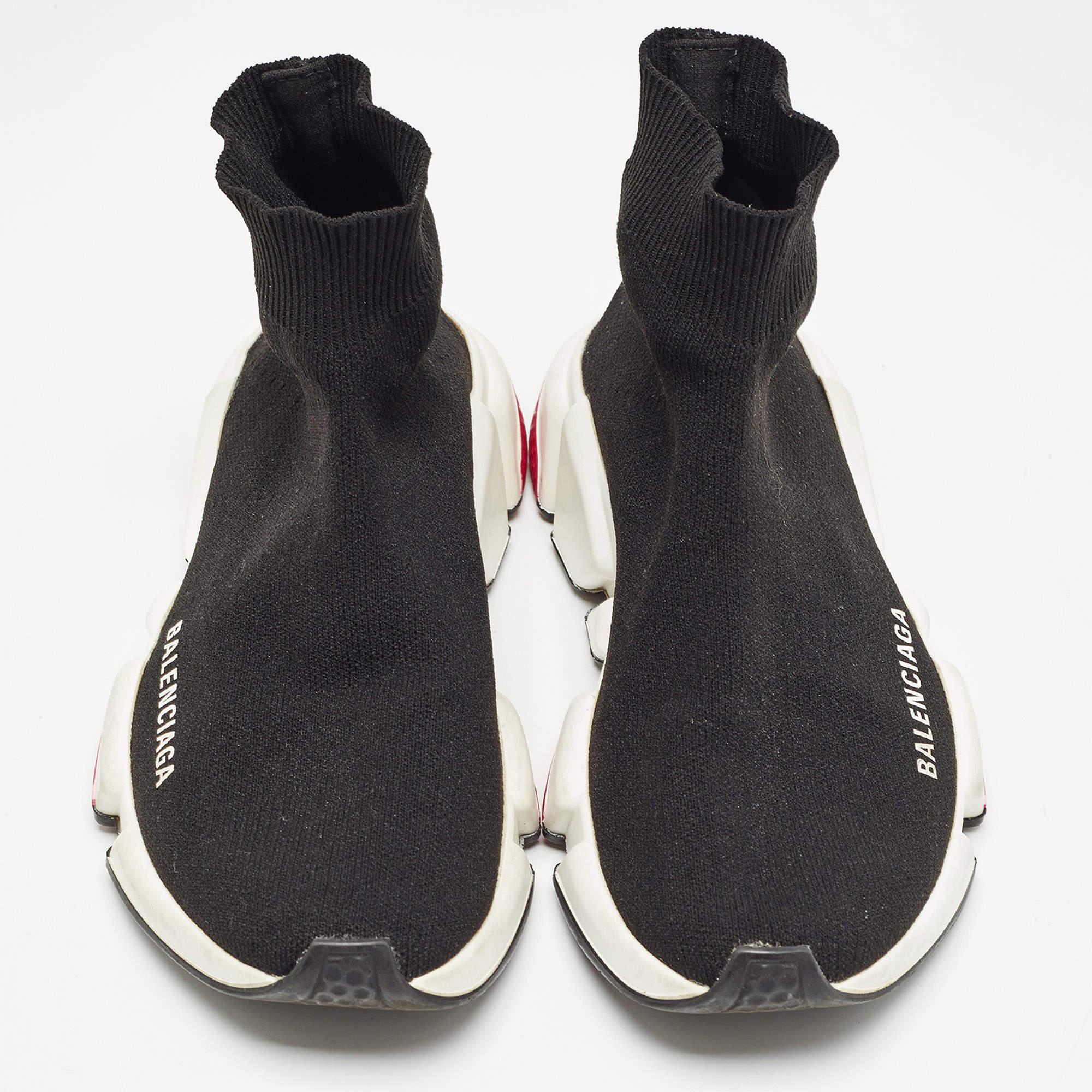 Balenciaga Black Knit Fabric Speed Trainer High Top Sneakers Size 35 In Good Condition For Sale In Dubai, Al Qouz 2