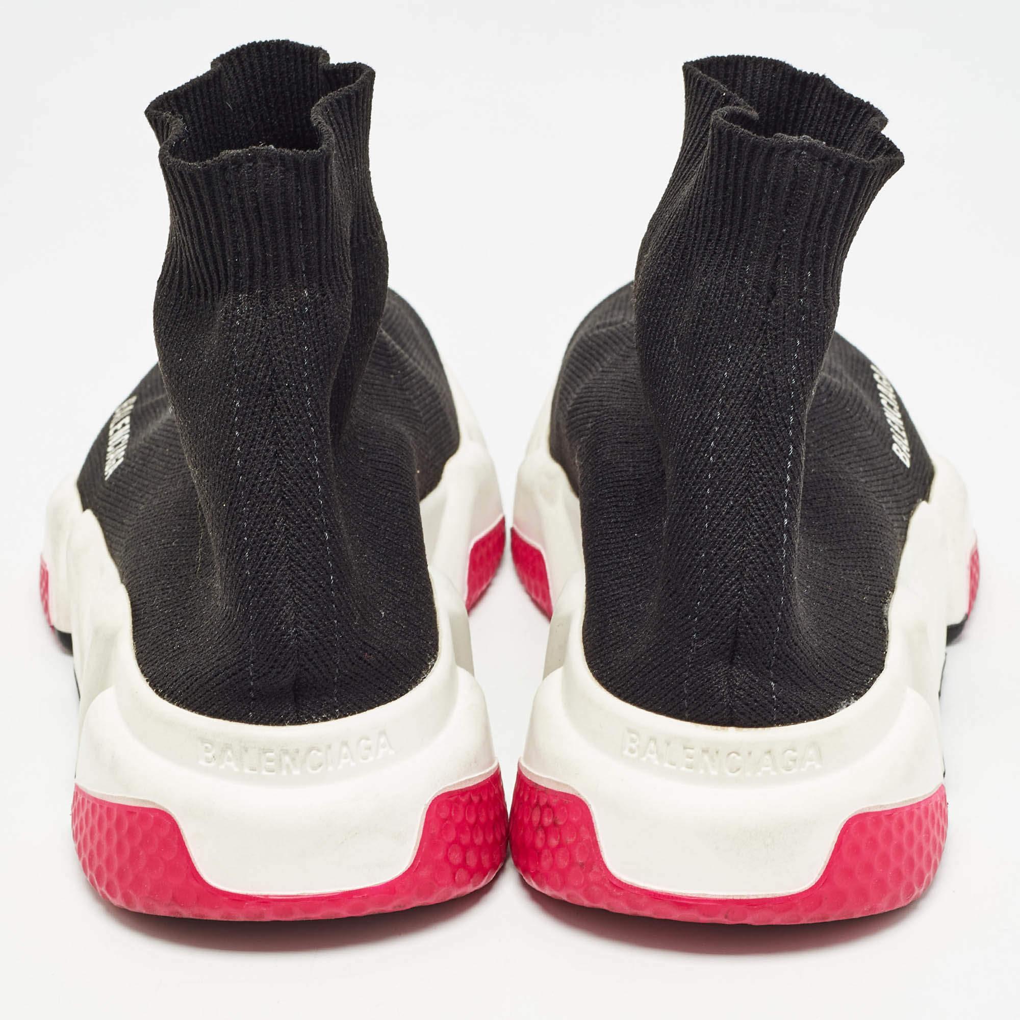 Balenciaga Black Knit Fabric Speed Trainer High Top Sneakers Size 35 For Sale 1