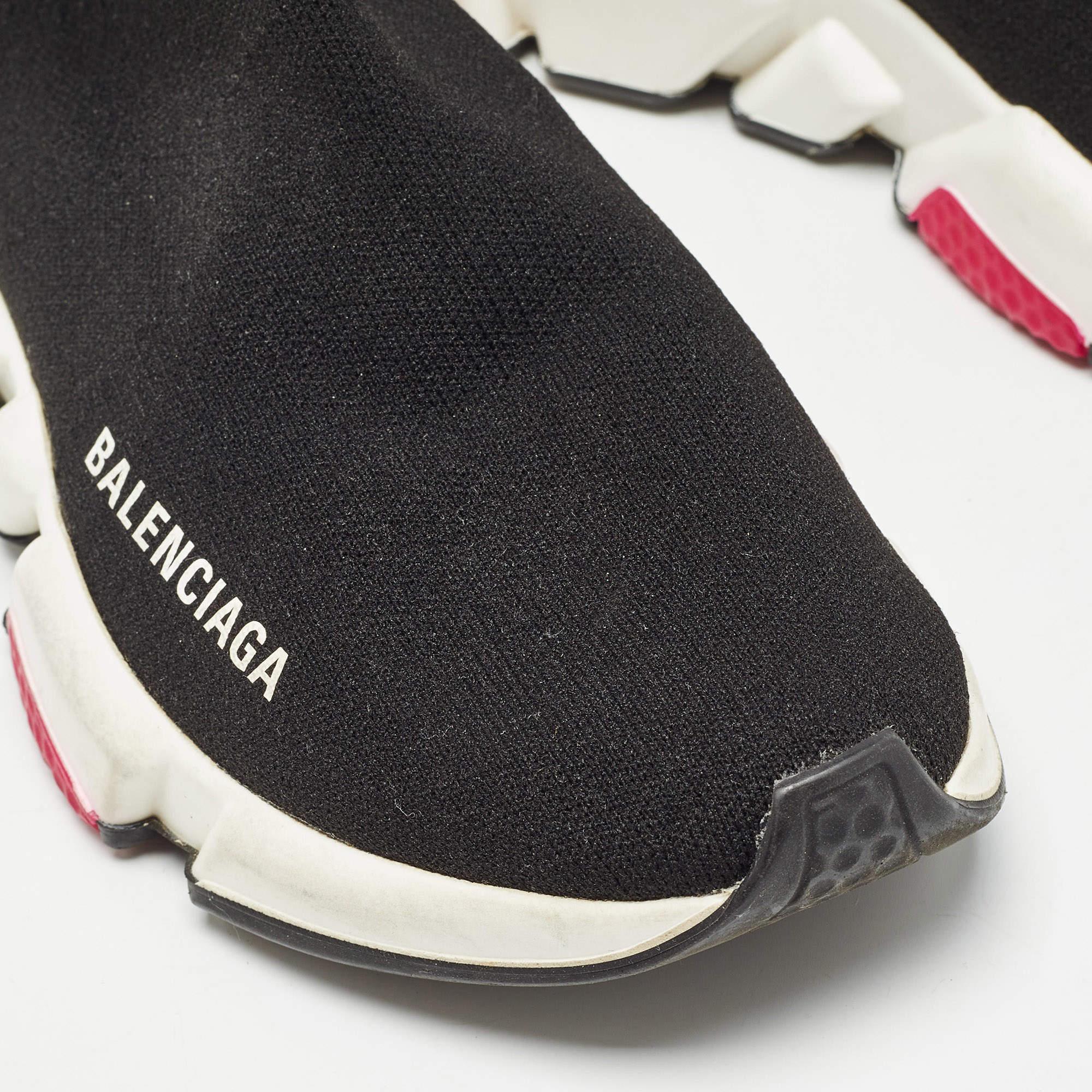 Balenciaga Black Knit Fabric Speed Trainer High Top Sneakers Size 35 For Sale 3