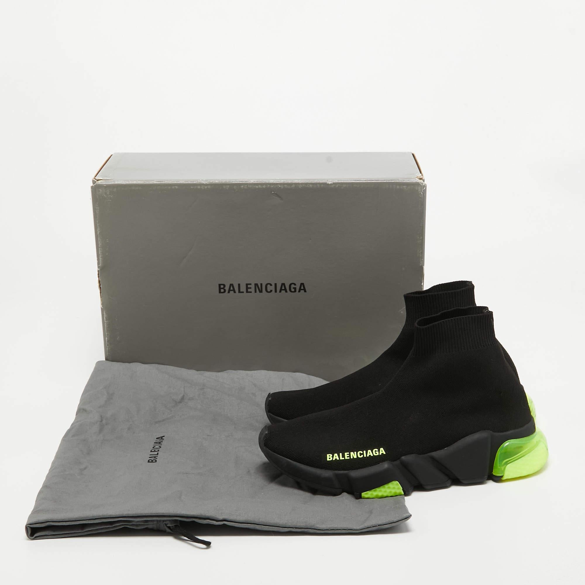 Balenciaga Black Knit Fabric Speed Trainer High Top Sneakers Size 36 For Sale 5