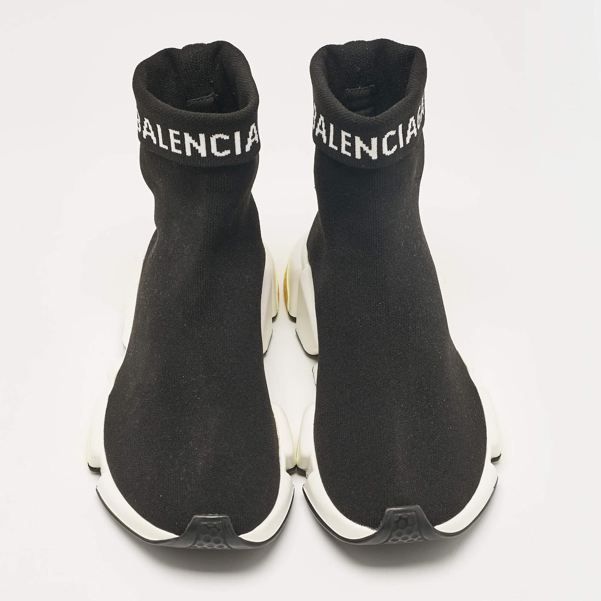 Balenciaga Black Knit Fabric Speed Trainer High Top Sneakers Size 37 In Good Condition In Dubai, Al Qouz 2