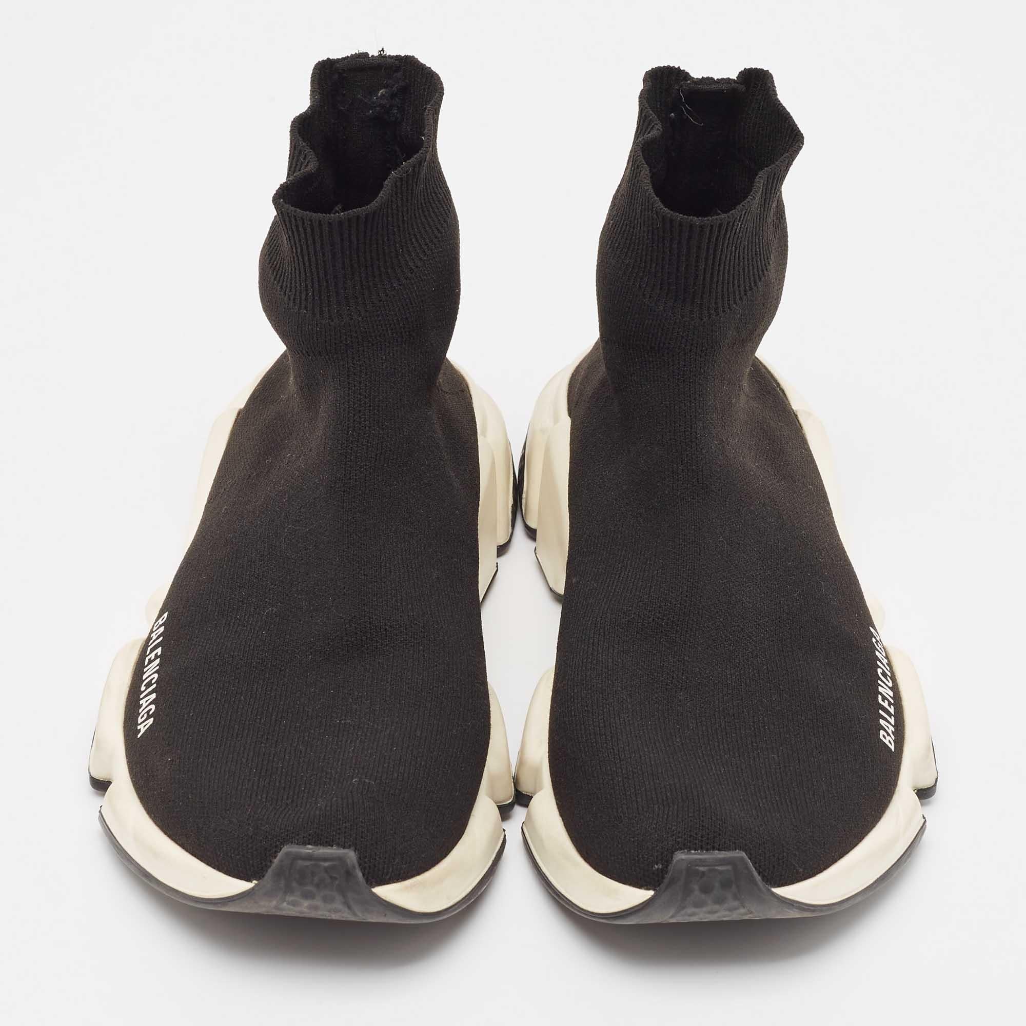 Balenciaga Black Knit Fabric Speed Trainer High Top Sneakers Size 38 In Good Condition In Dubai, Al Qouz 2