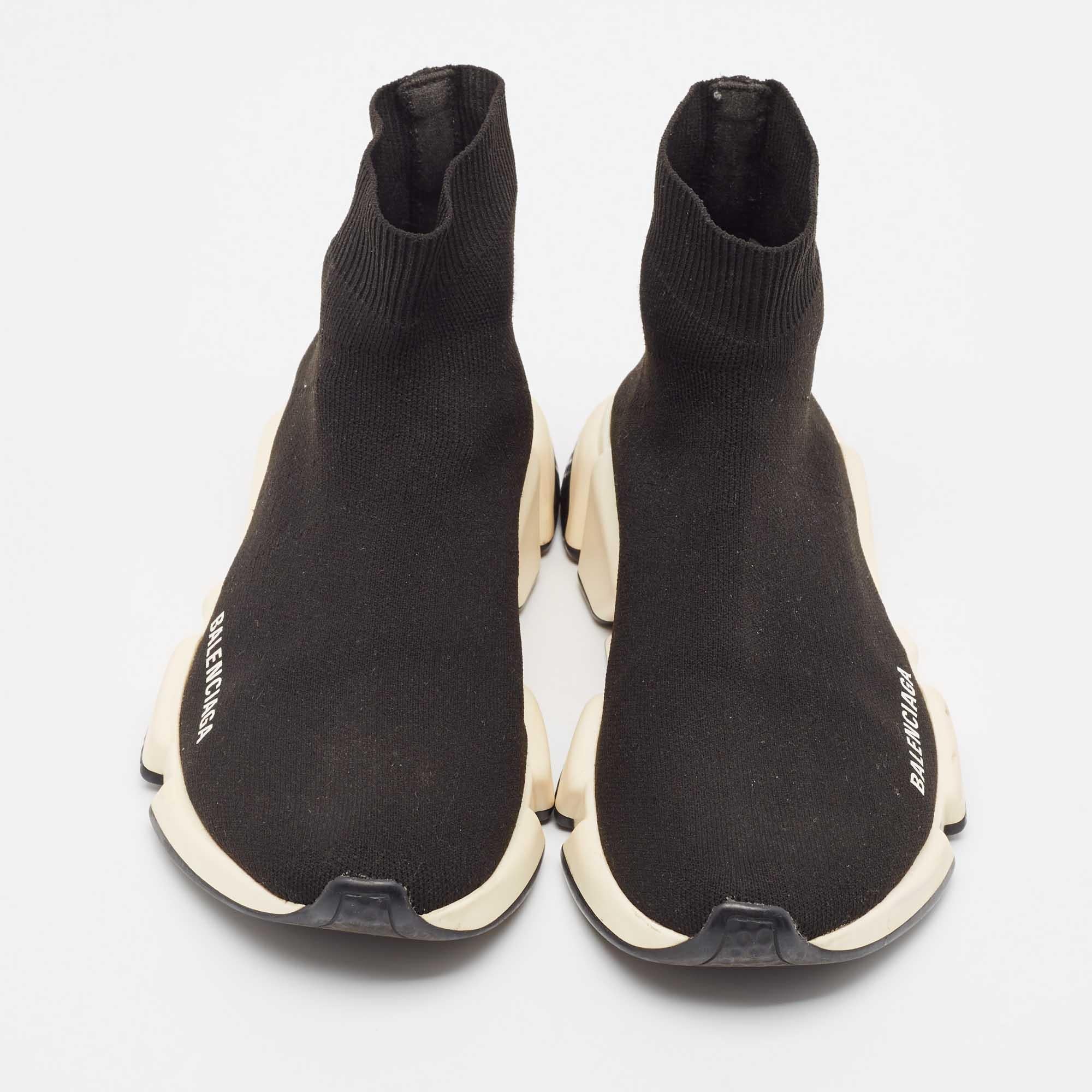 Balenciaga Black Knit Fabric Speed Trainer High Top Sneakers Size 38 In Fair Condition For Sale In Dubai, Al Qouz 2
