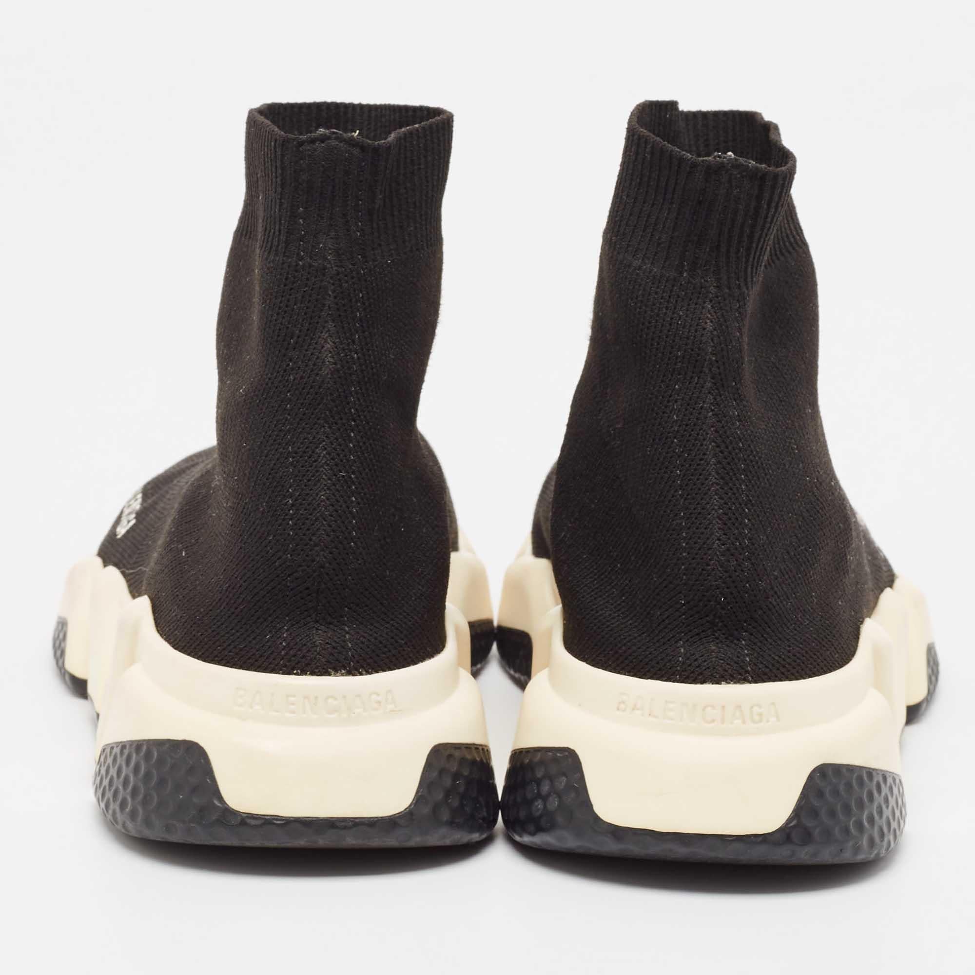 Balenciaga Black Knit Fabric Speed Trainer High Top Sneakers Size 38 For Sale 1