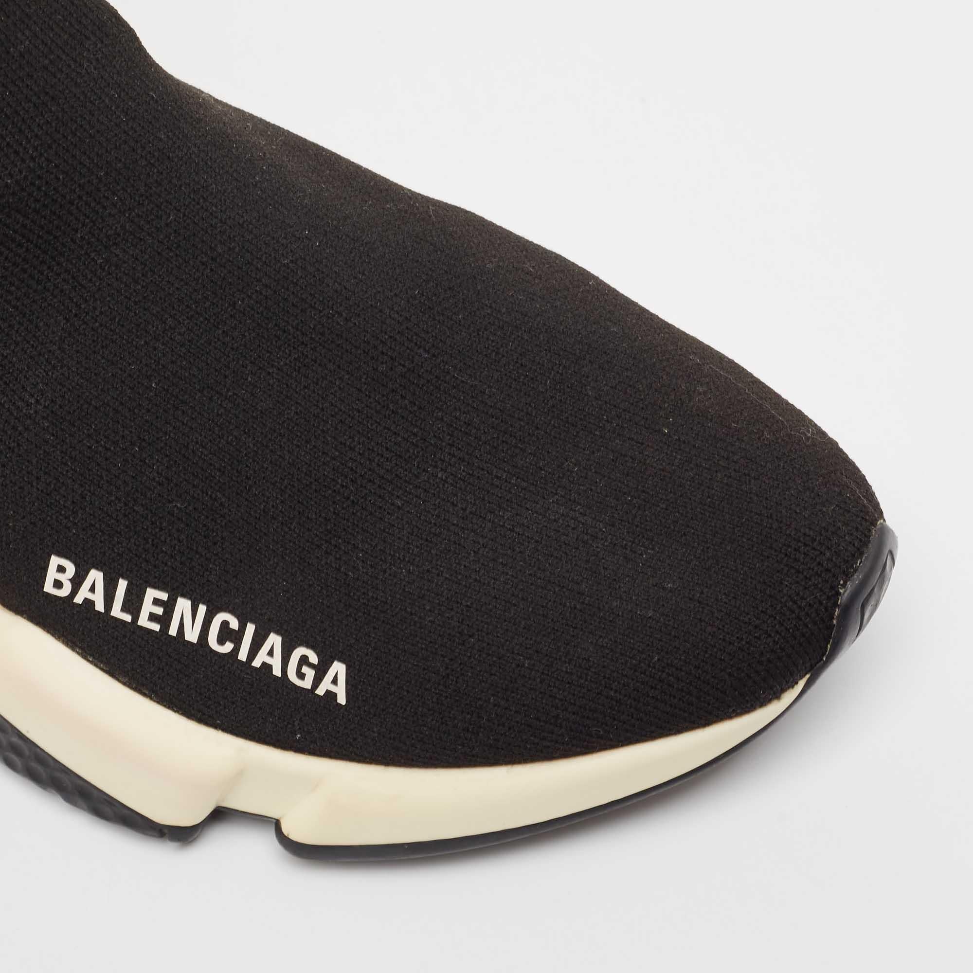 Balenciaga Black Knit Fabric Speed Trainer High Top Sneakers Size 38 For Sale 4