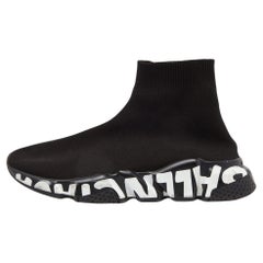 Balenciaga Black Knit Fabric Speed Trainer High Top Sneakers Size 38
