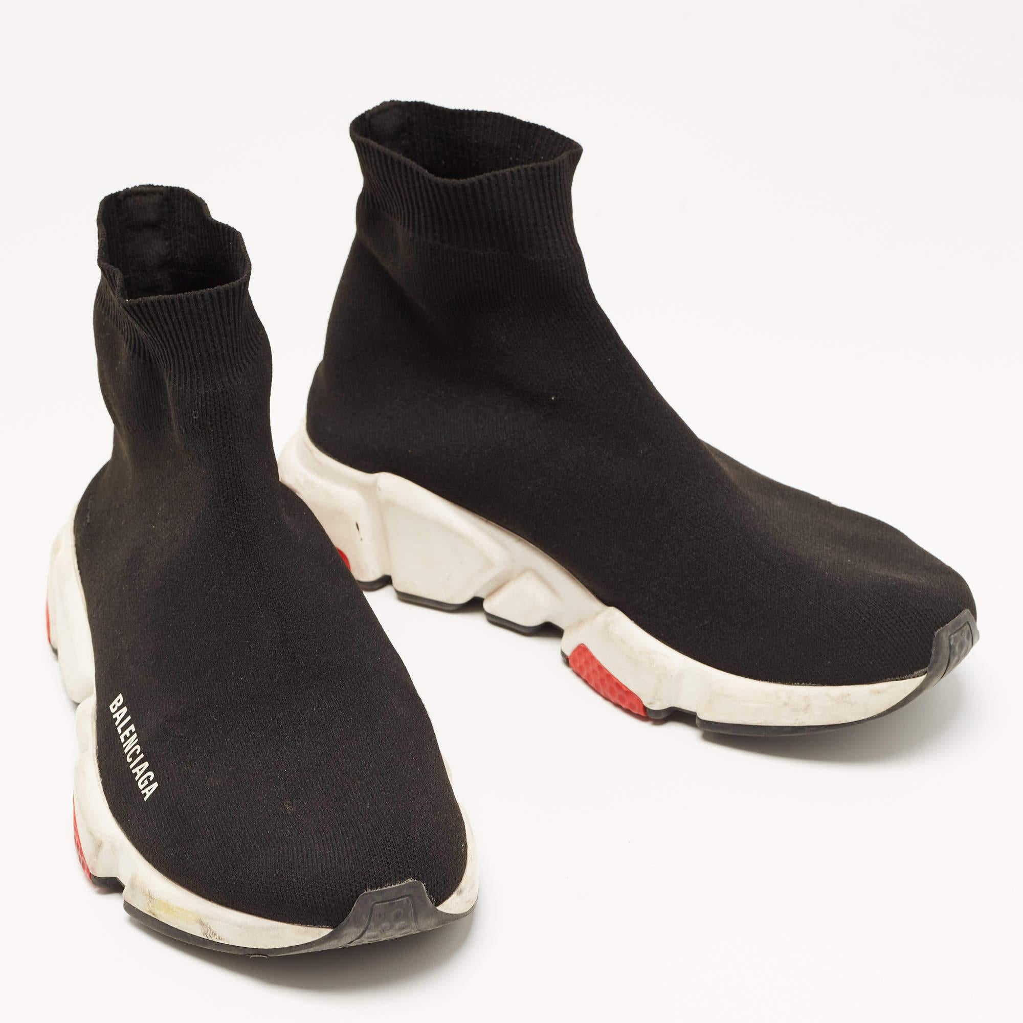 Balenciaga Black Knit Fabric Speed Trainer High Top Sneakers Size 39 In Fair Condition For Sale In Dubai, Al Qouz 2