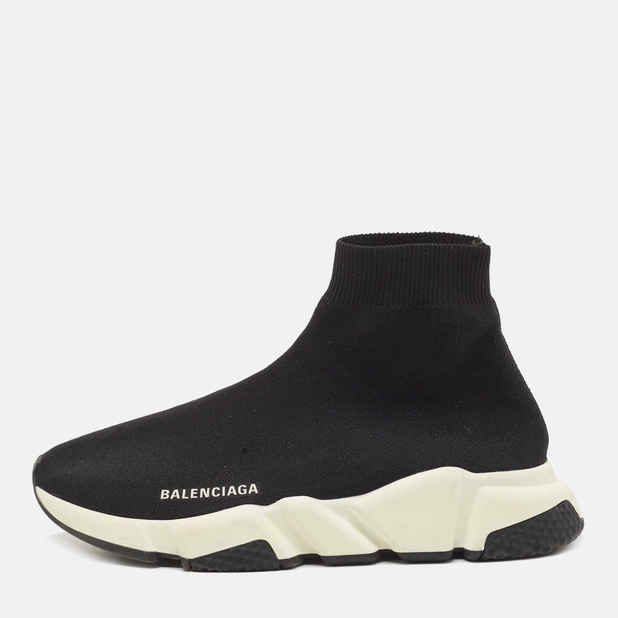 Balenciaga Black Knit Fabric Speed Trainer High Top Sneakers Size 40 4