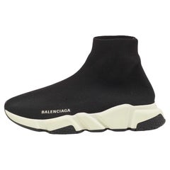 Balenciaga Black Knit Fabric Speed Trainer High Top Sneakers Size 40
