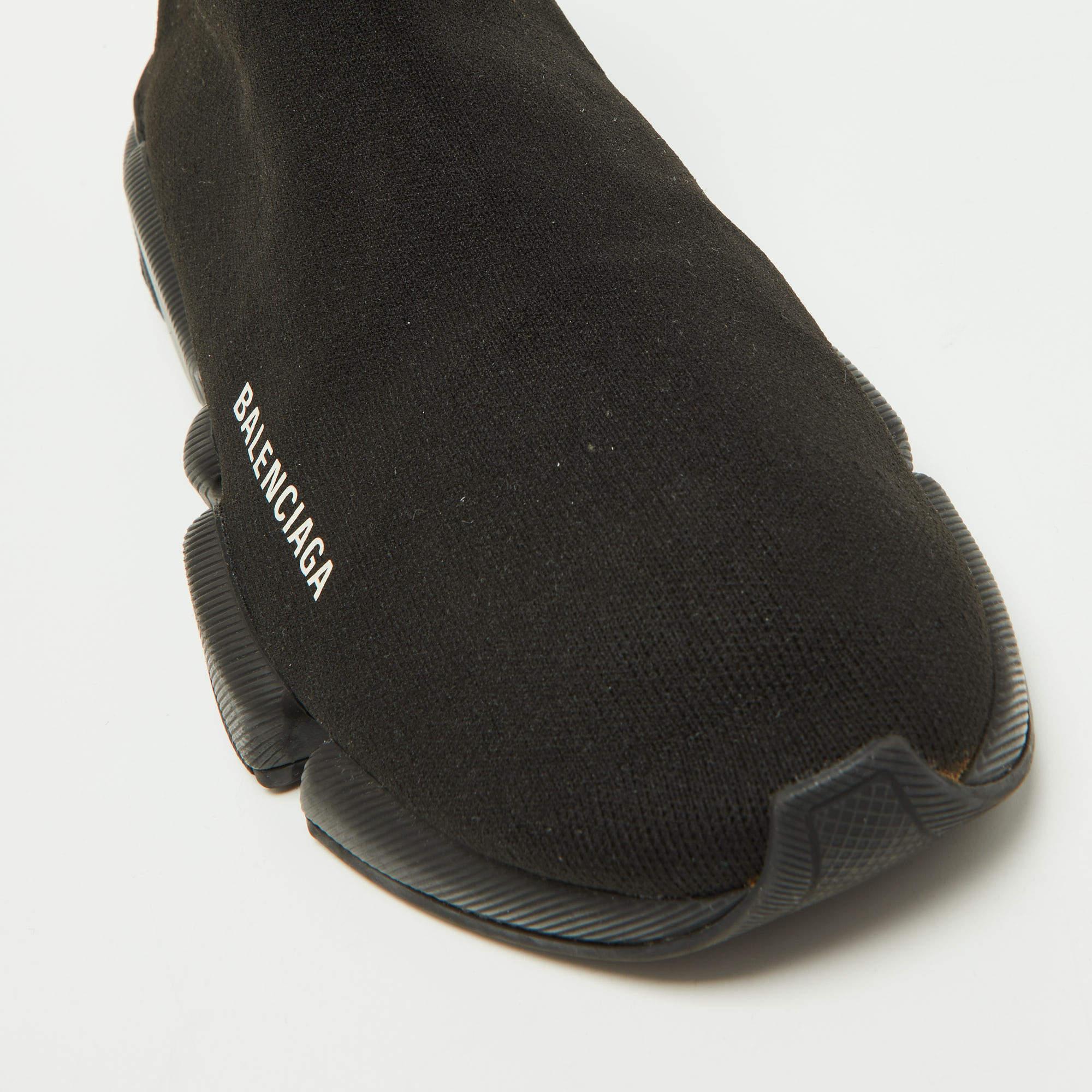 Balenciaga Black Knit Fabric Speed Trainer High Top Sneakers Size 41 In Good Condition In Dubai, Al Qouz 2